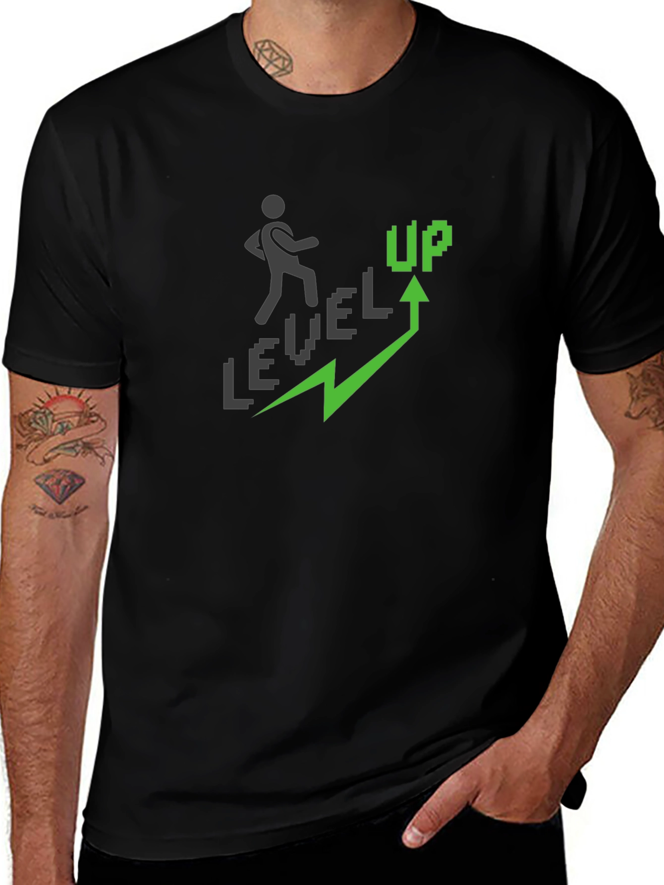 Variant 21 of Level Up Graphic Tee - Black Cotton Casual Wear
