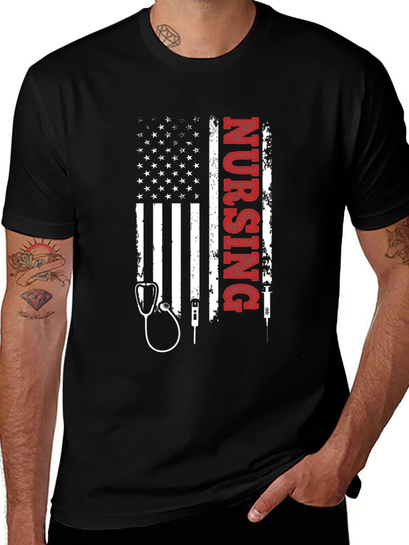 Variant 4 of Patriotic Nursing T-Shirt - American Flag Nurse Tee