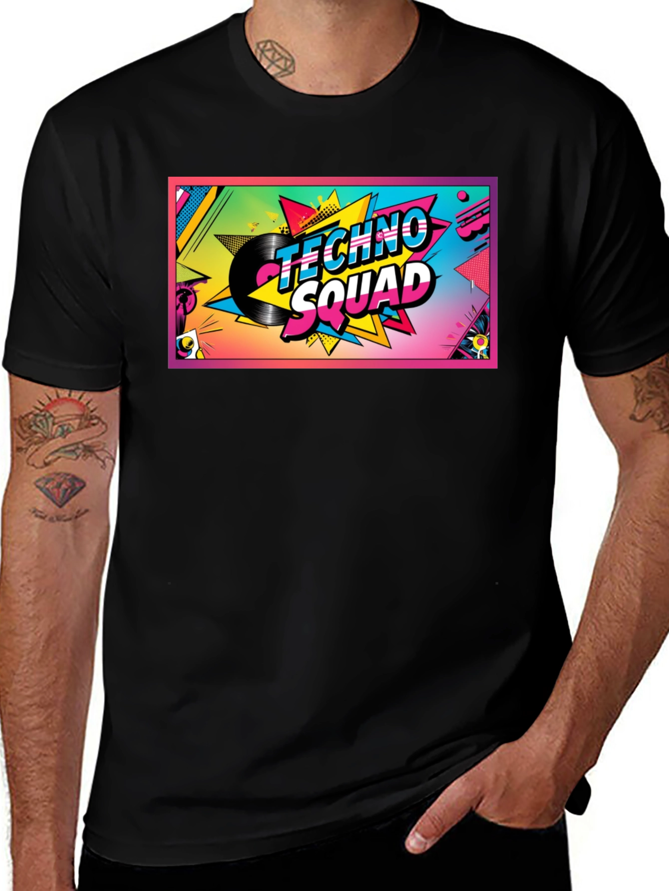 Variant 8 of Techno Squad Graphic Tee - Retro 80s Style Black T-Shirt