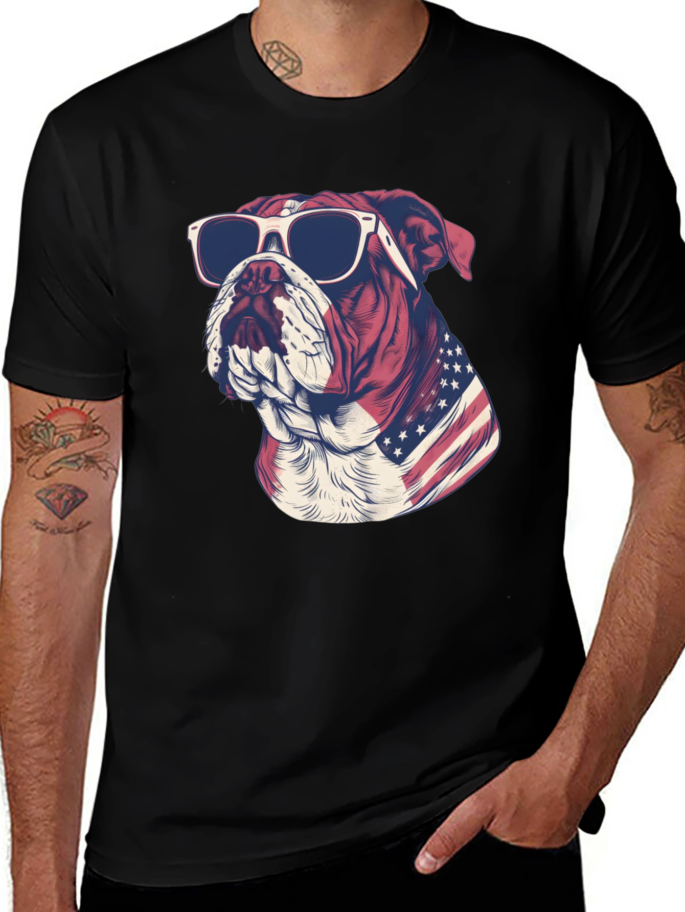 Variant 2 of Patriotic Bulldog Graphic Tee - American Pride T-Shirt
