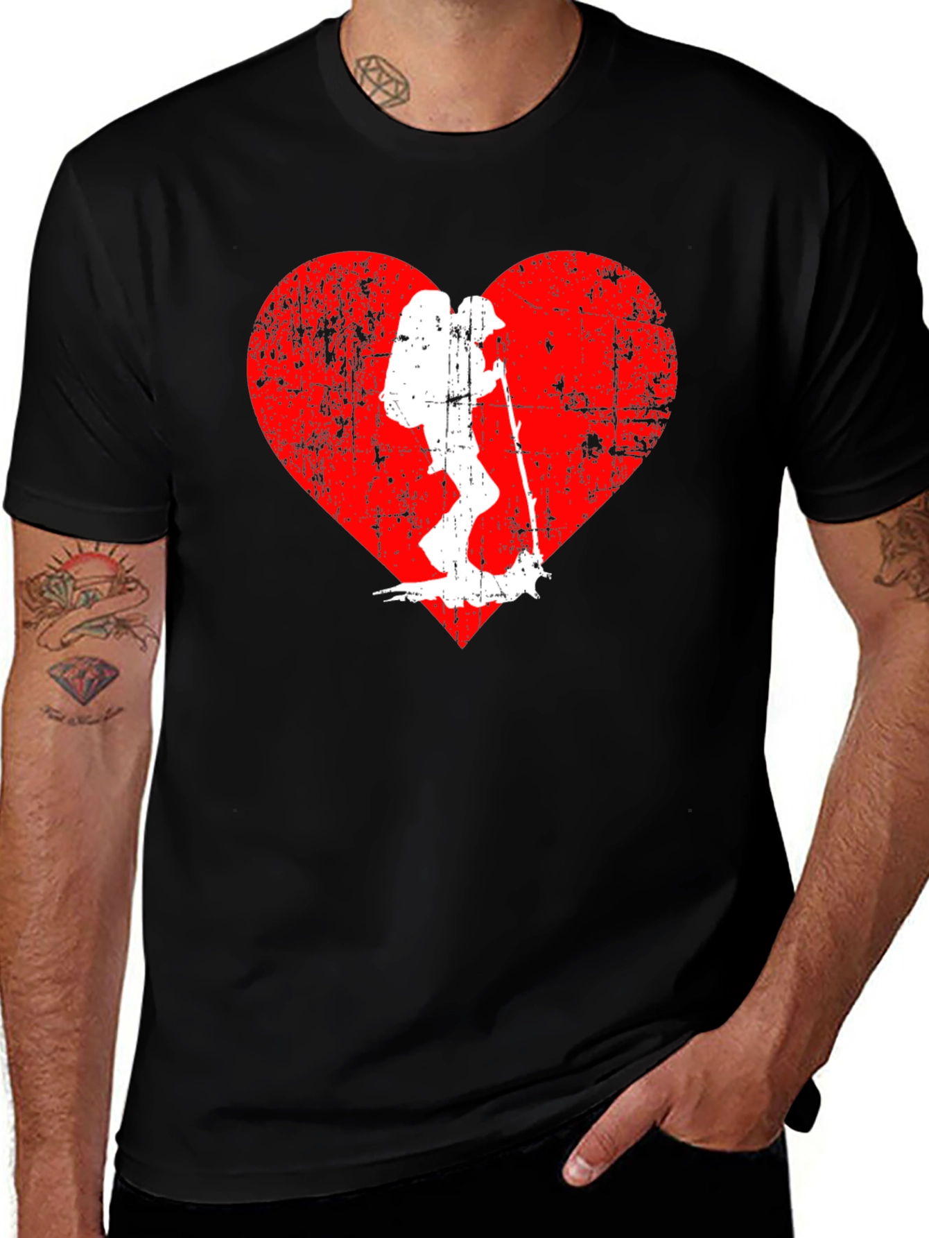 Variant 7 of Hiking Heart Graphic Tee - Black Cotton T-Shirt