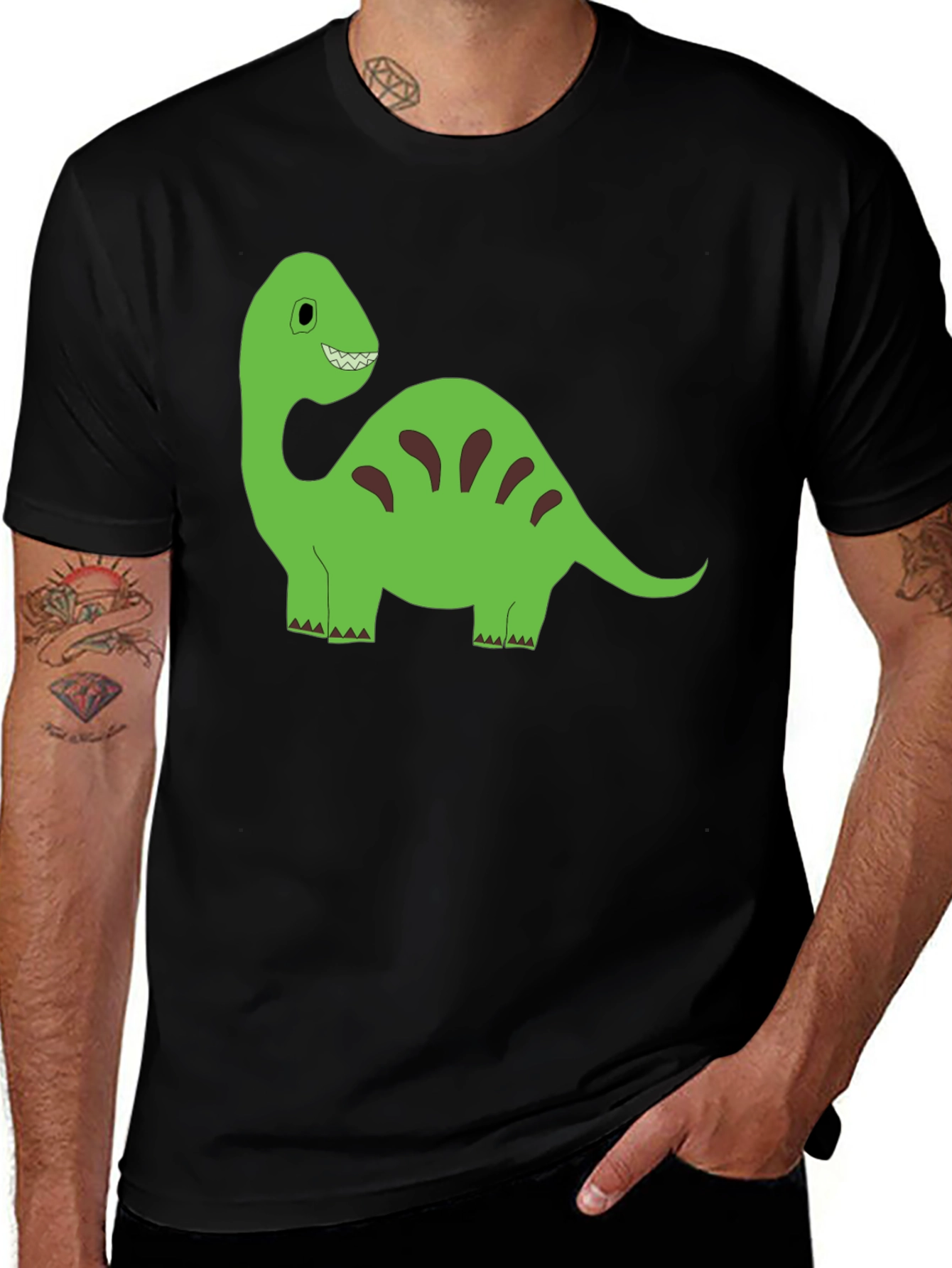 Variant 17 of Cartoon Dinosaur Graphic Tee - Black Cotton T-Shirt