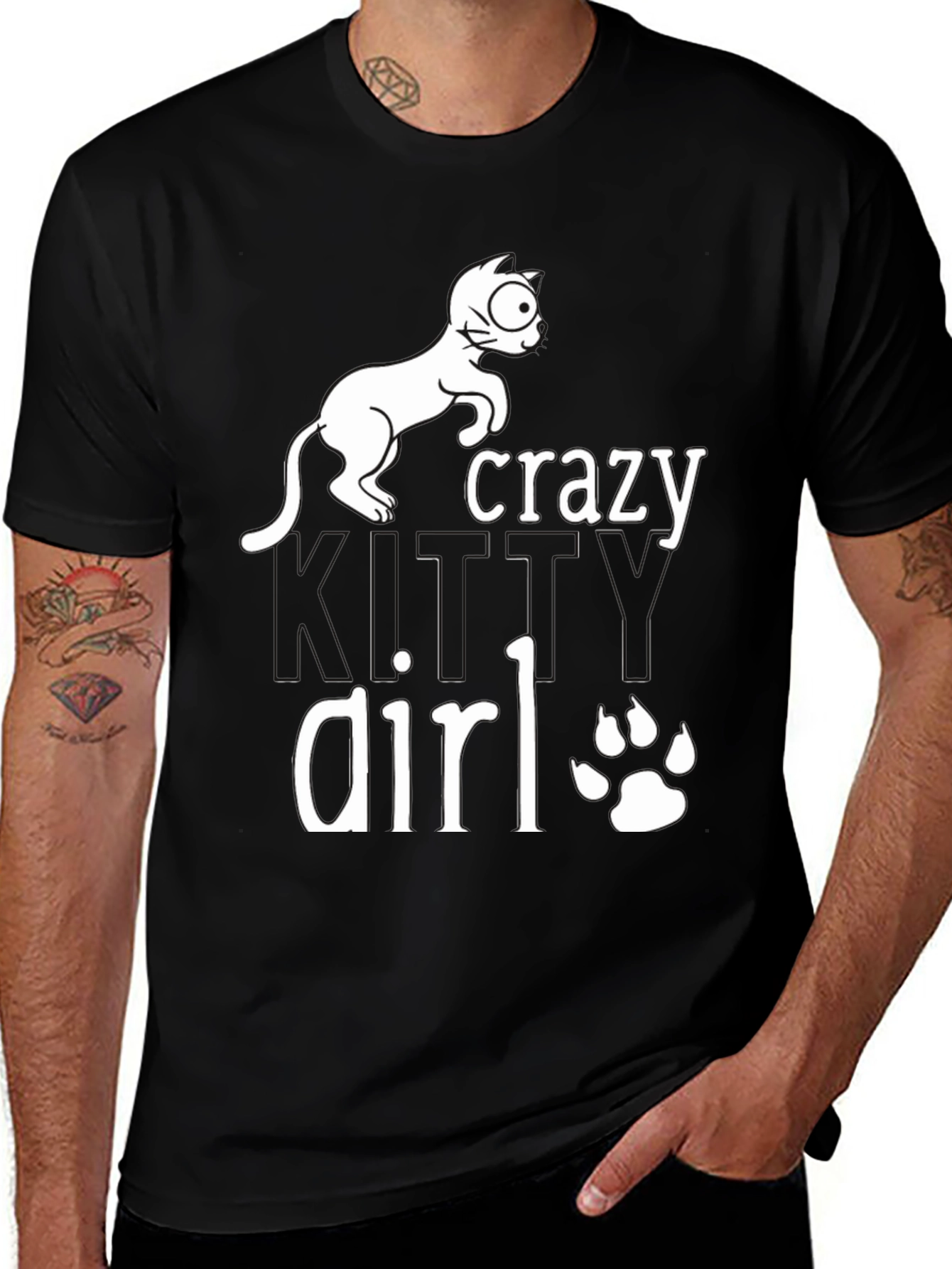 Variant 17 of Crazy Cat Girl T-Shirt - Black Cotton Tee