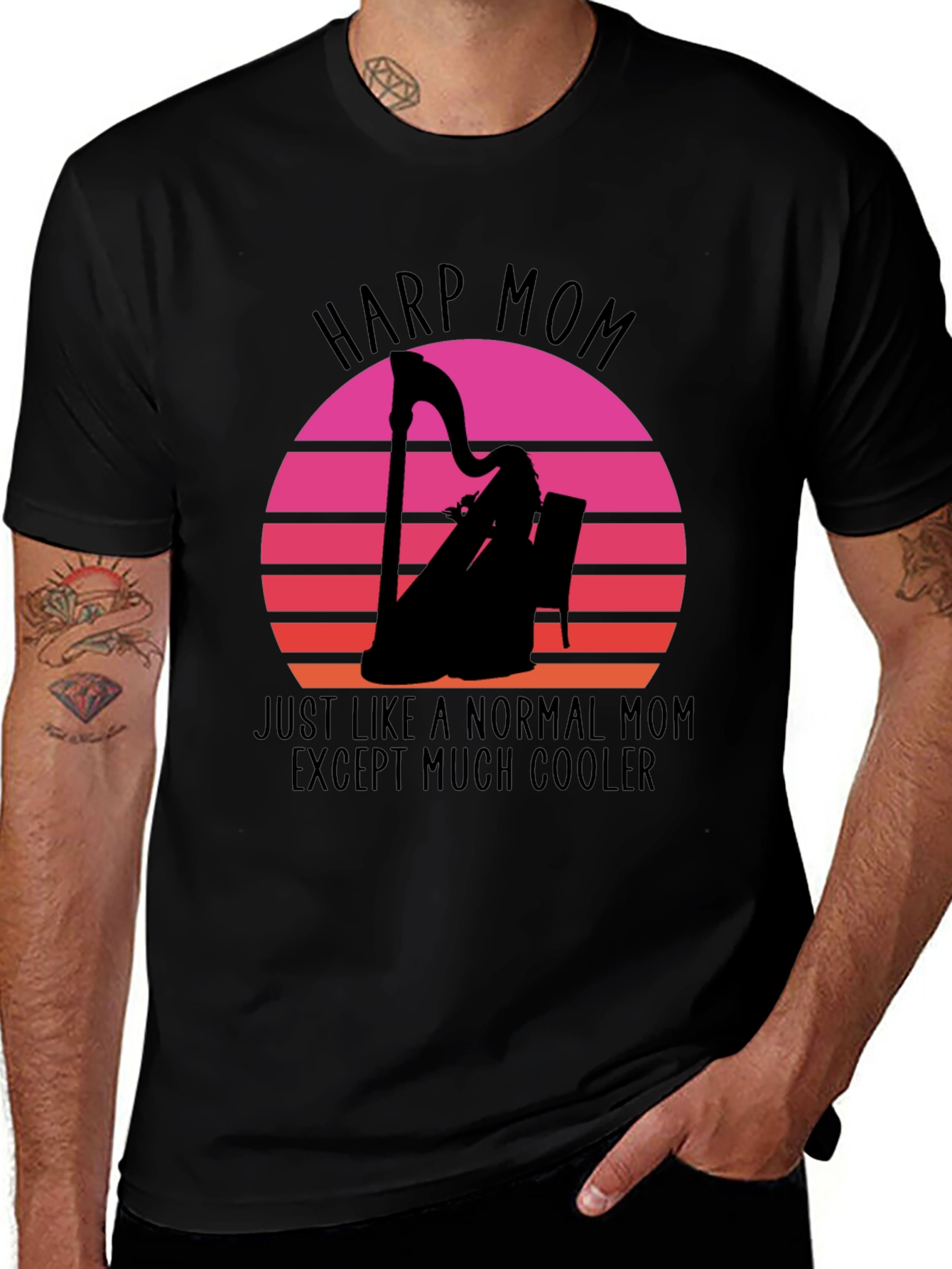 Variant 11 of Harp Mom T-Shirt - Retro Sunset Design