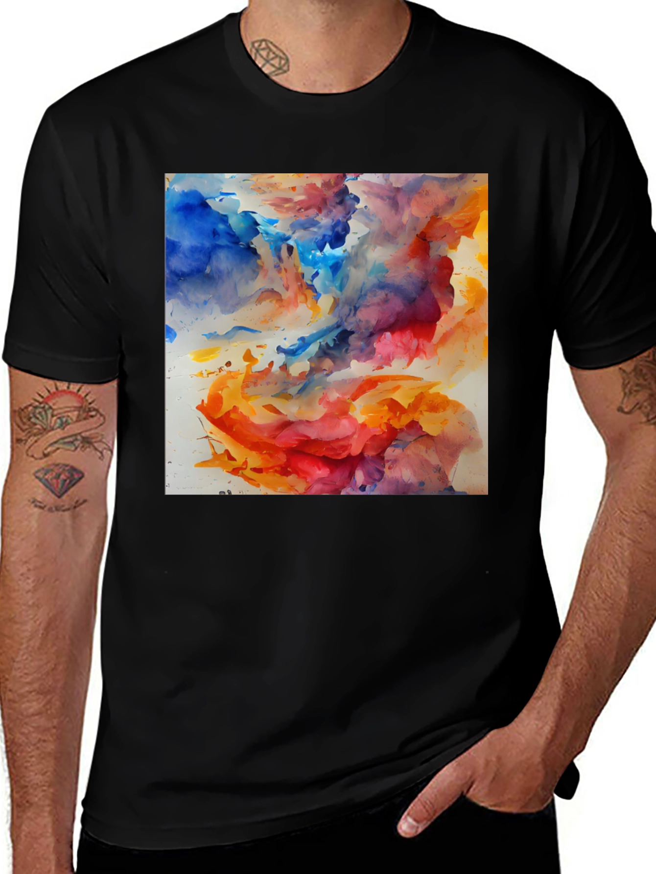 Variant 26 of Abstract Watercolor Art Tee - Men's Black T-Shirt