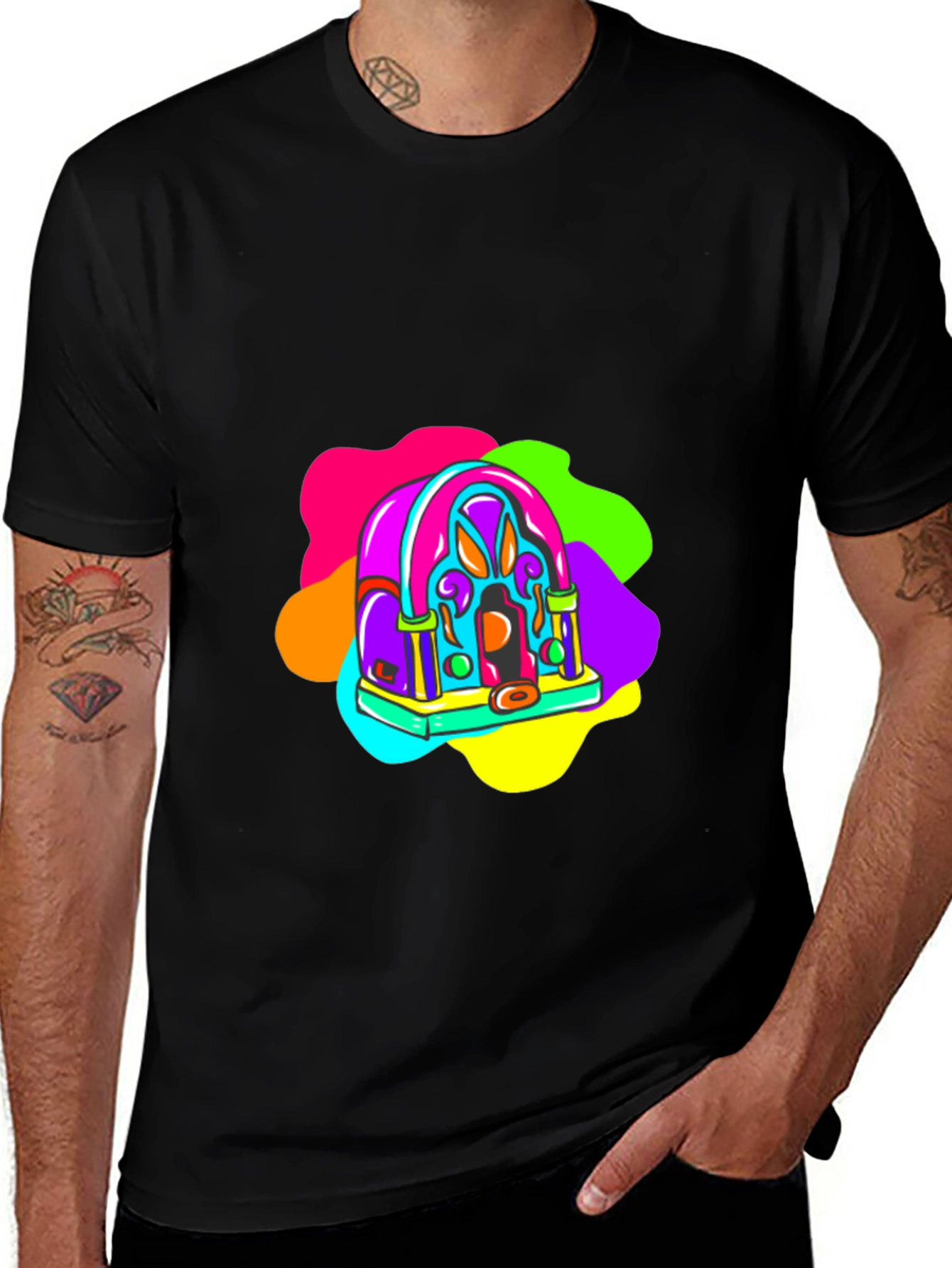 Variant 6 of Retro Radio Black T-Shirt: Vibrant & Funky Design