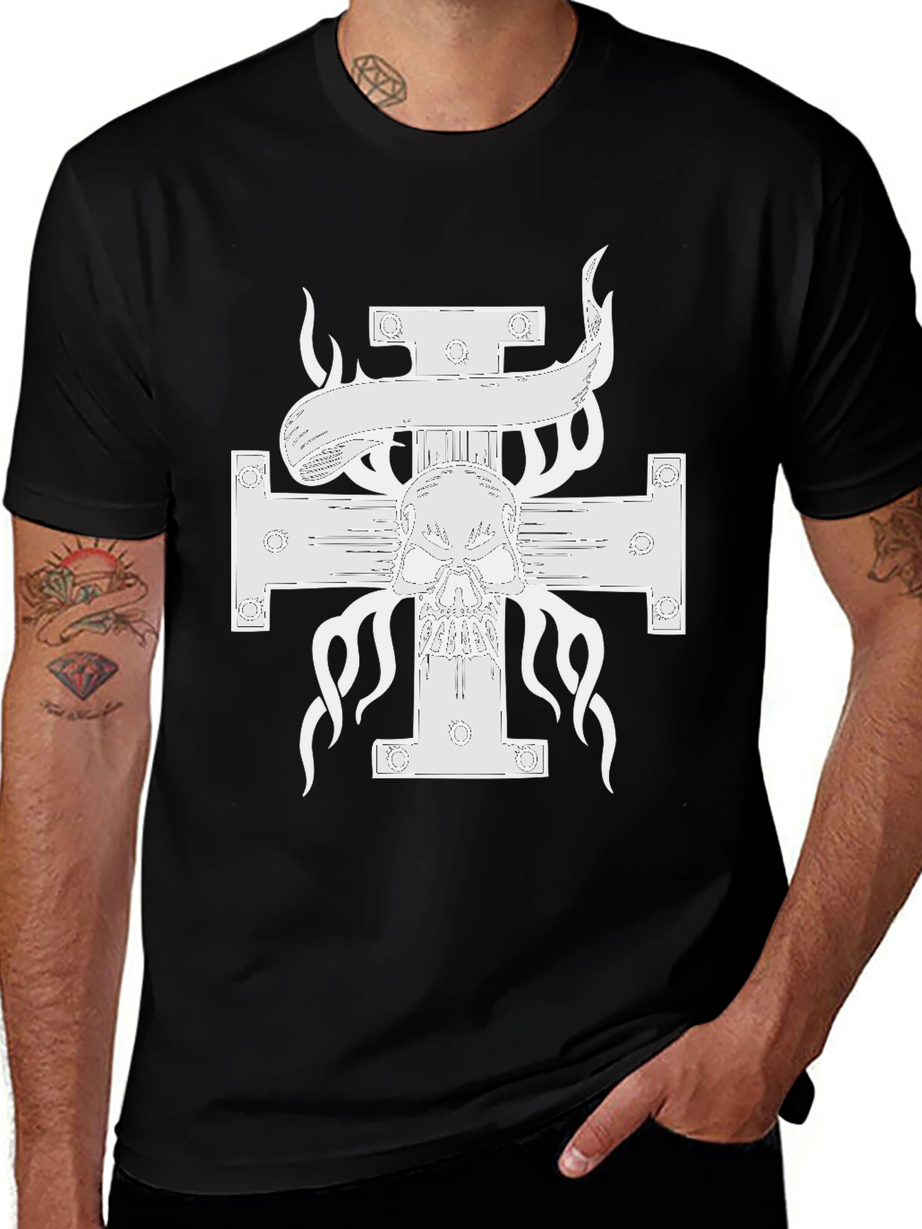 Variant 7 of Skull and Cross Graphic T-Shirt - Black