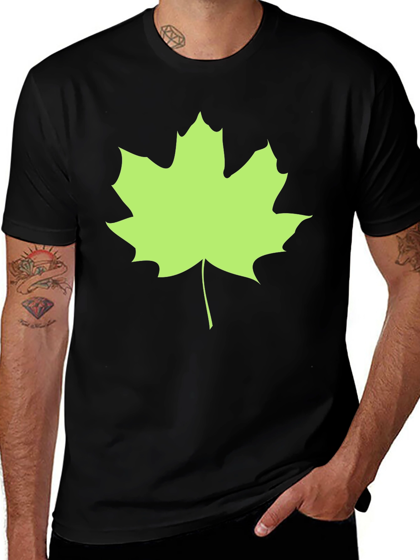 Variant 22 of Maple Leaf Black Tee - Casual Style