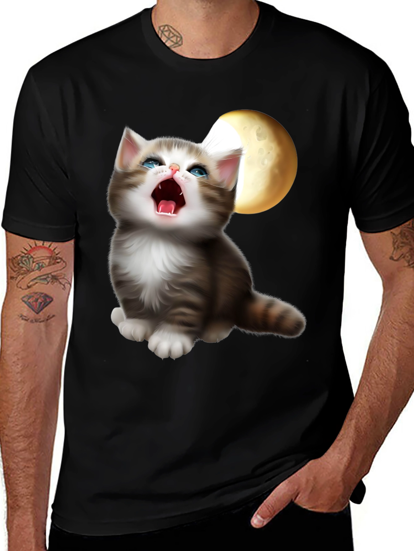 Variant 8 of Kitten Moon Graphic Tee - Cute Animal Lover Shirt