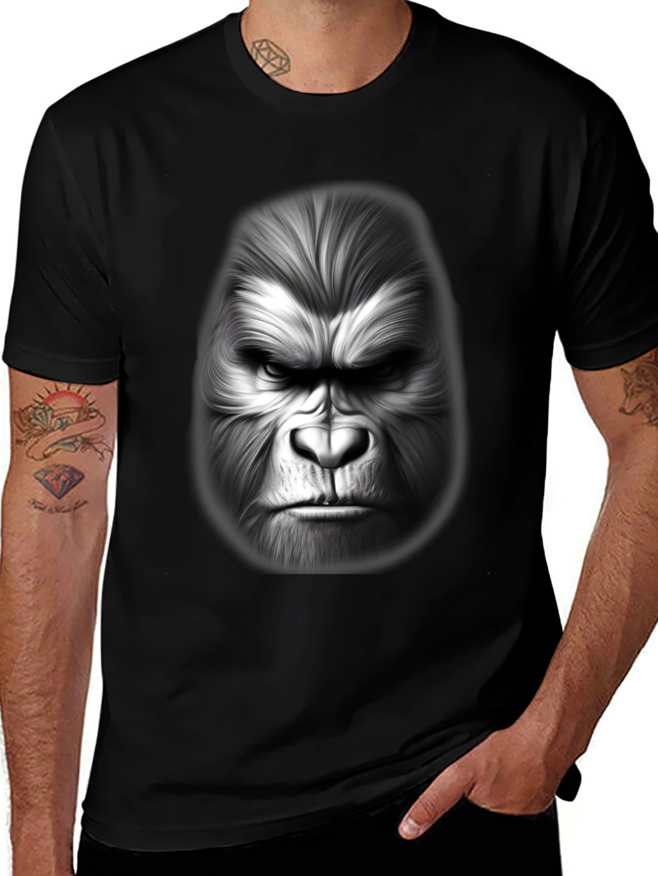Variant 27 of Men's Graphic Tee - Fierce Gorilla Design - Black