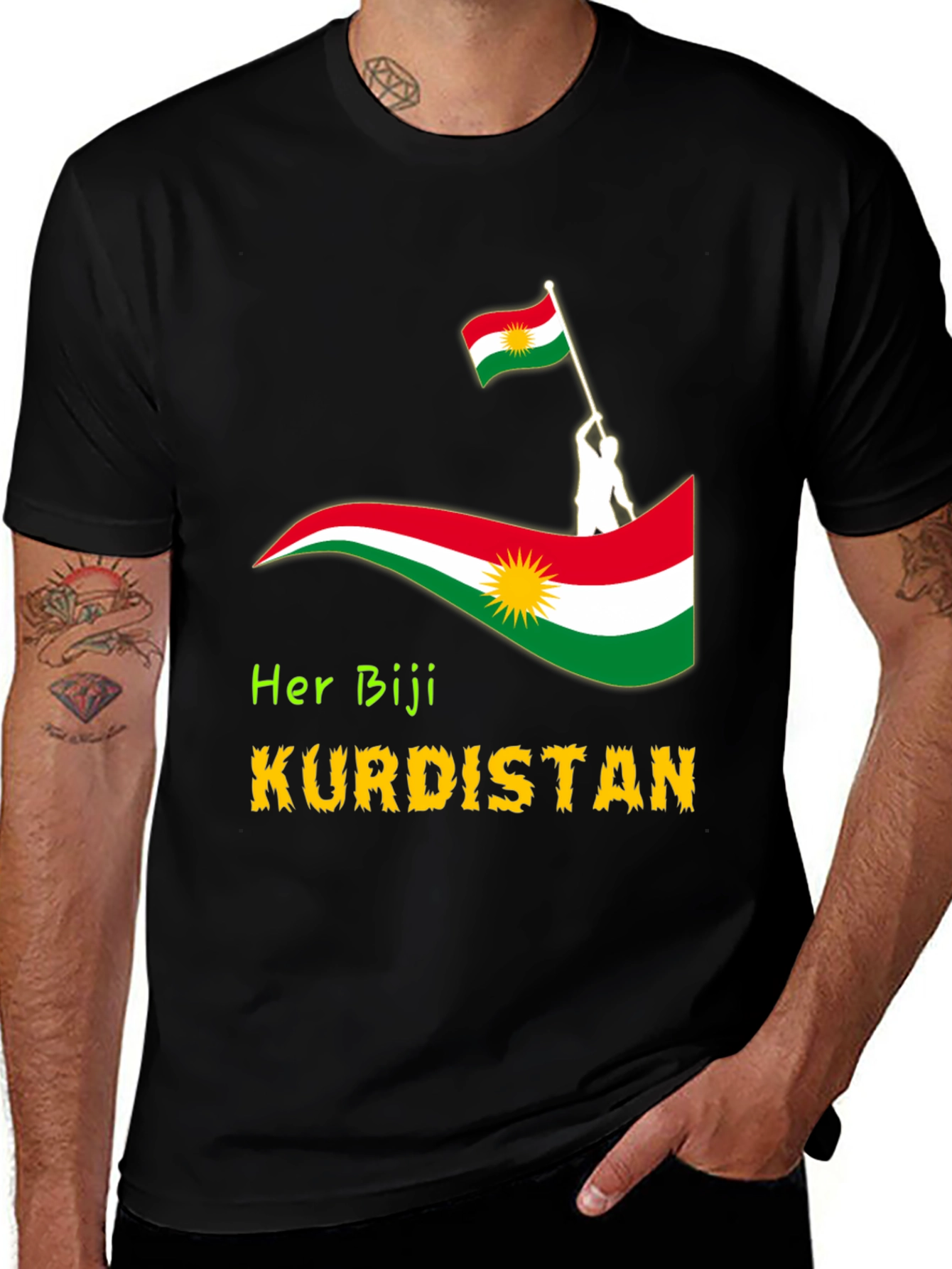 Kurdish Flag Graphic T-Shirt - Her Biji Kurdistan Tee