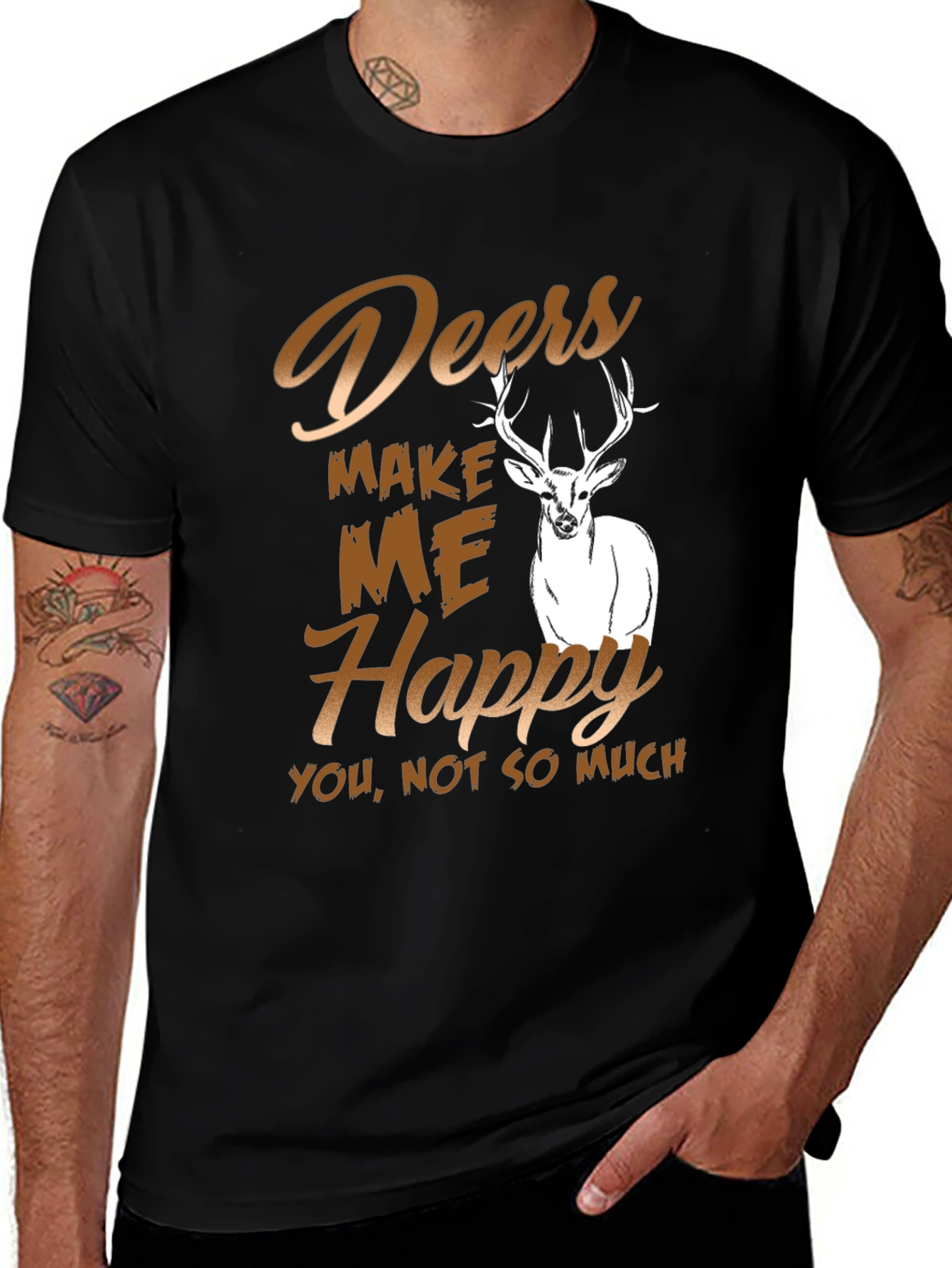 Black Deers Make Me Happy T-Shirt main image
