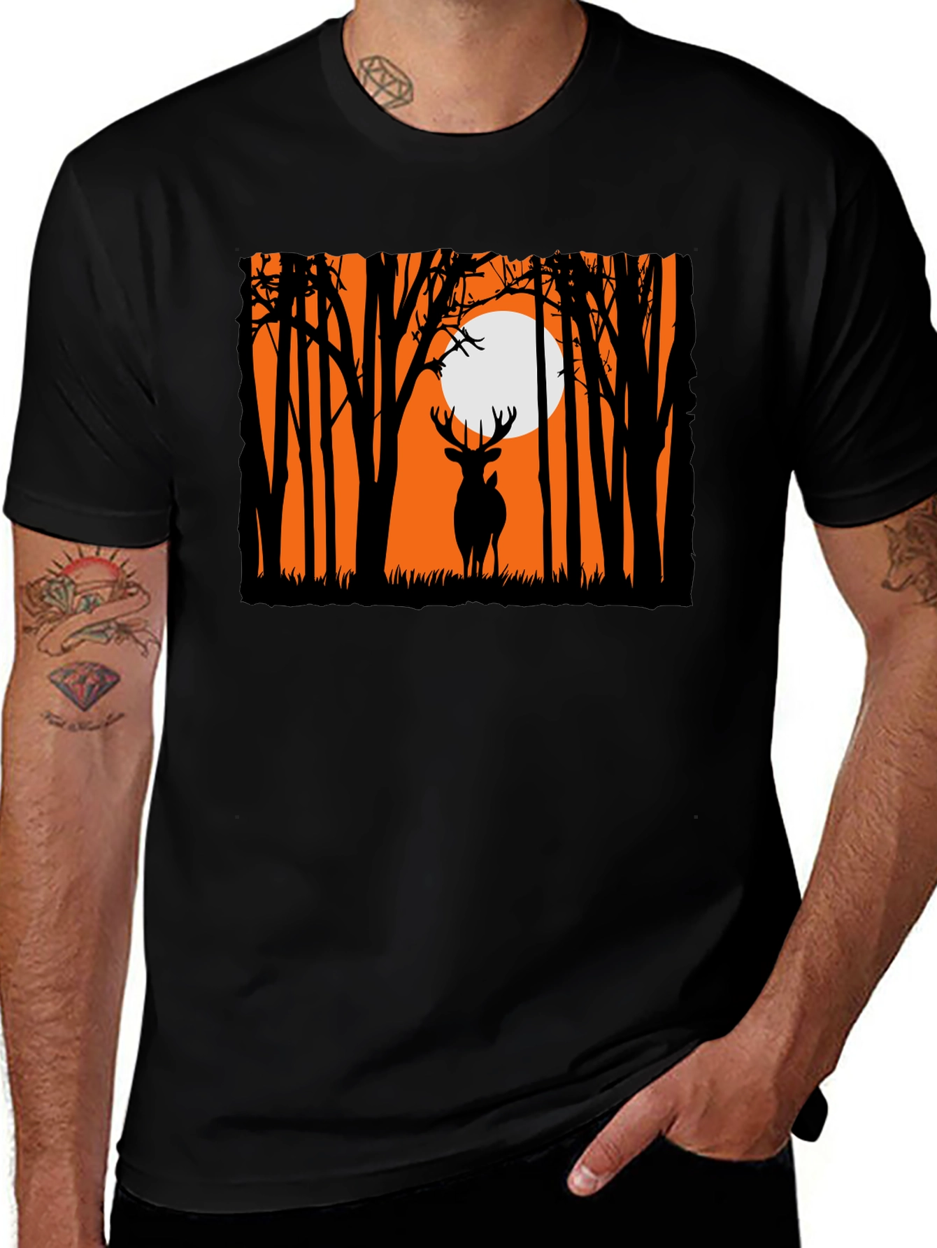 Variant 24 of Deer in Forest Silhouette Graphic T-Shirt