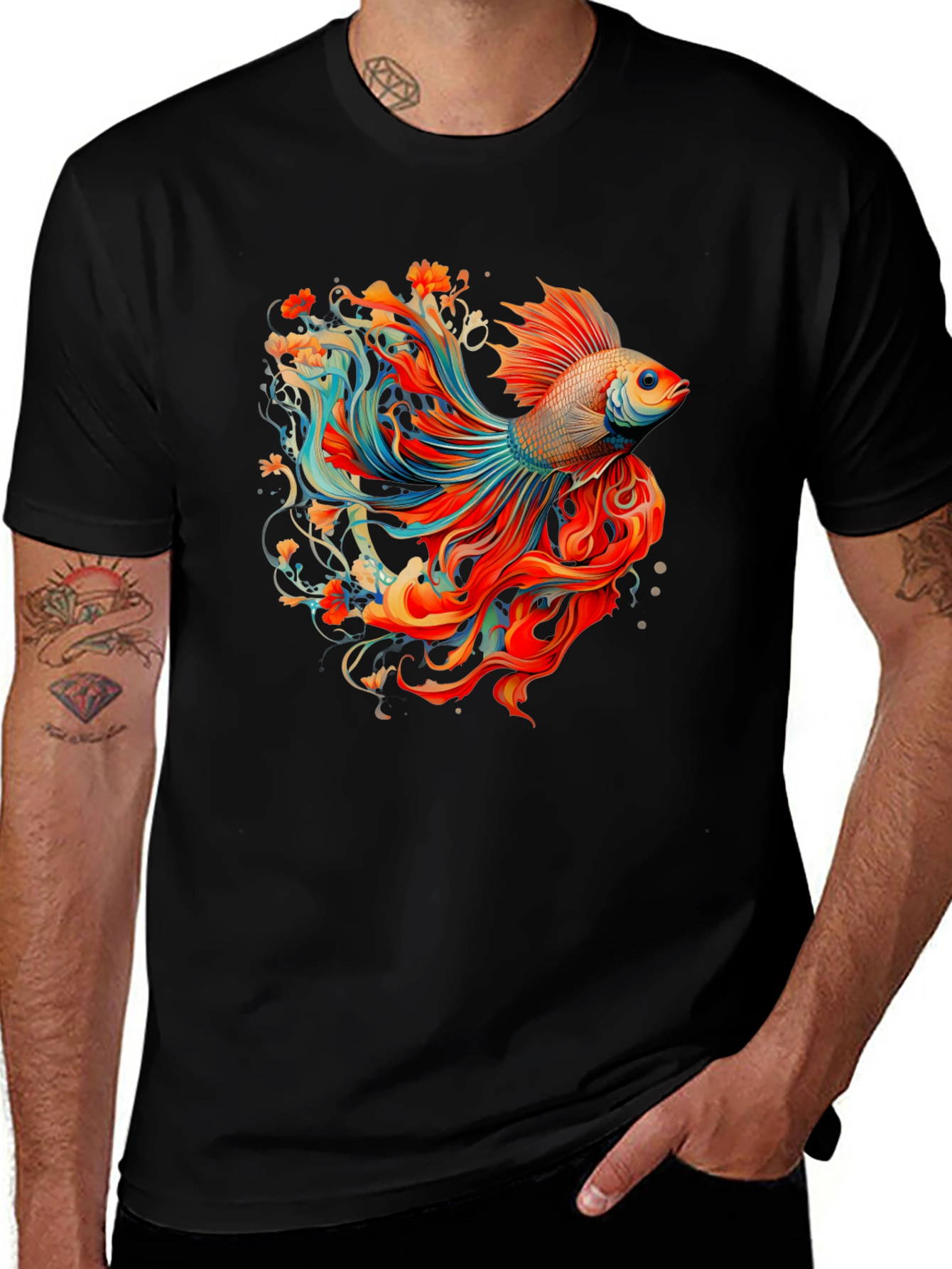 Variant 14 of Betta Fish Graphic Tee - Men's Black T-Shirt