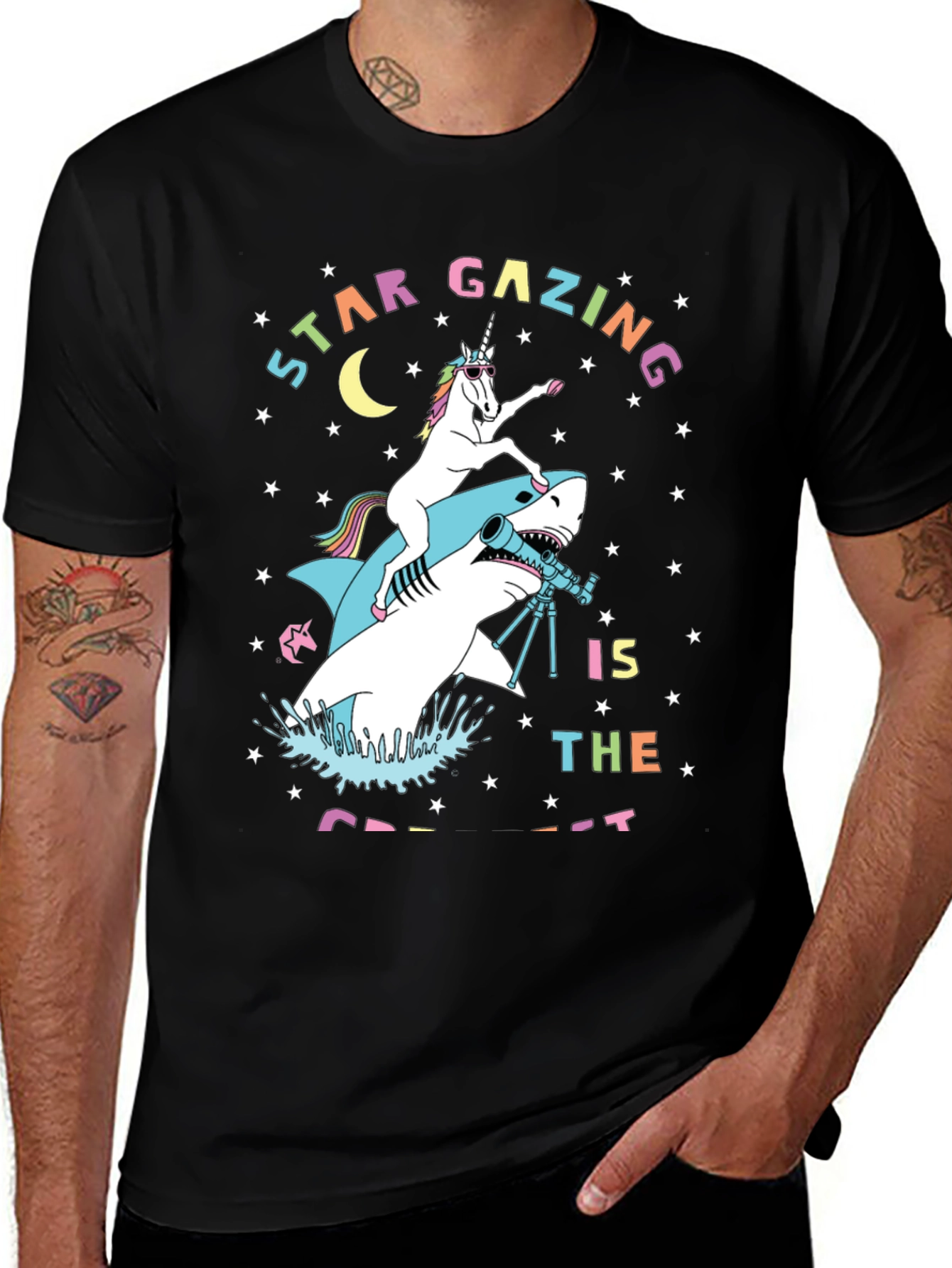 Unicorn Shark Stargazing Graphic T-Shirt
