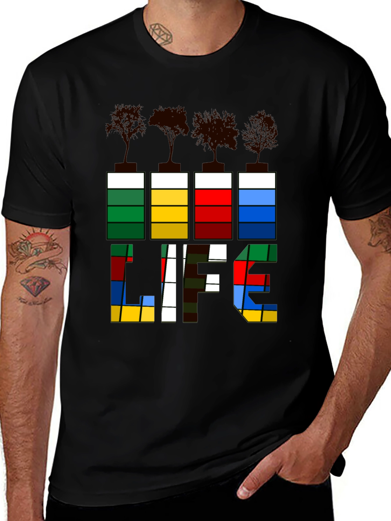 Variant 24 of Abstract Color Block 'LIFE' Graphic Tee - Black