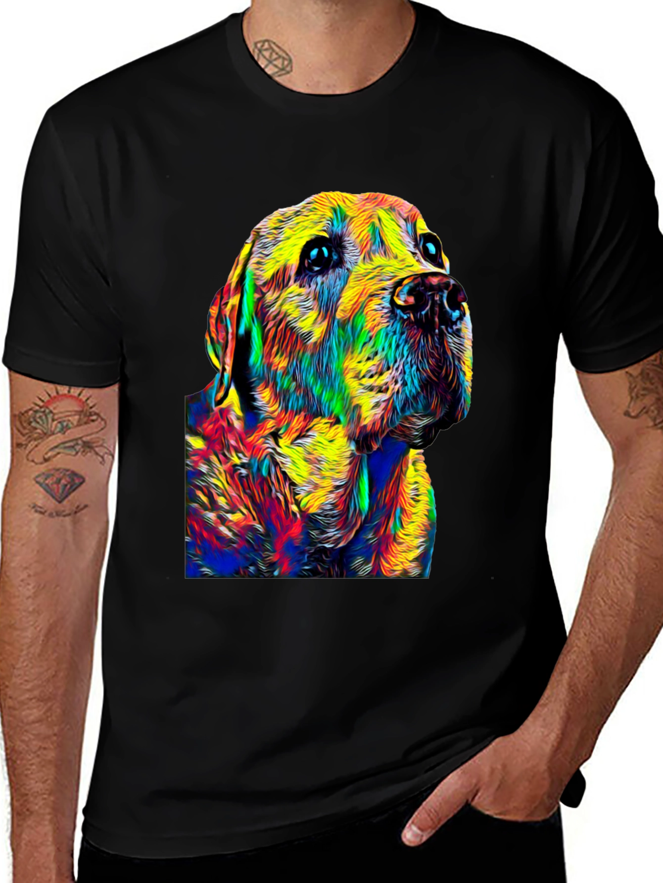 Variant 9 of Colorful Dog Portrait Black T-Shirt