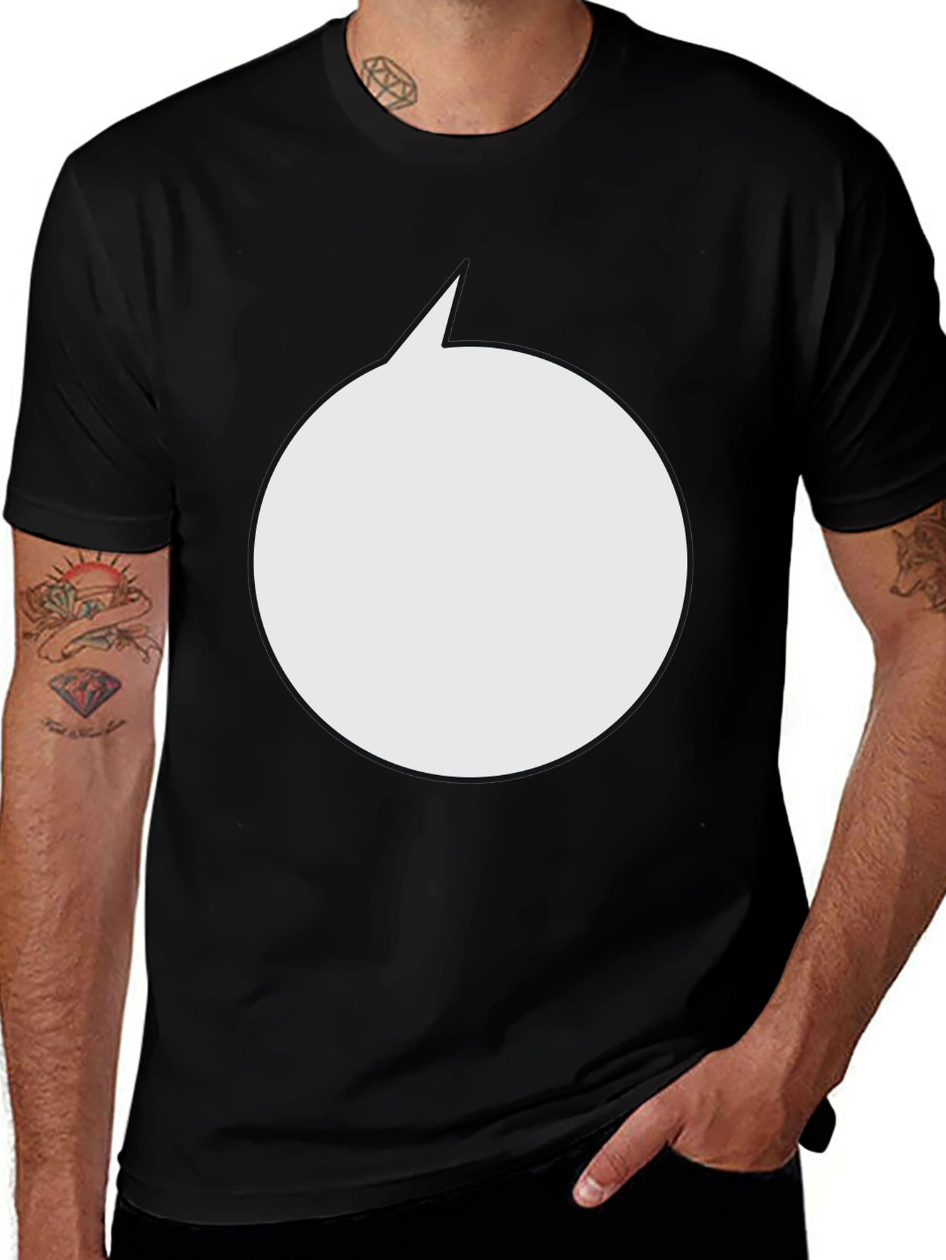 Variant 14 of Men's Black T-Shirt with Speech Bubble Graphic
