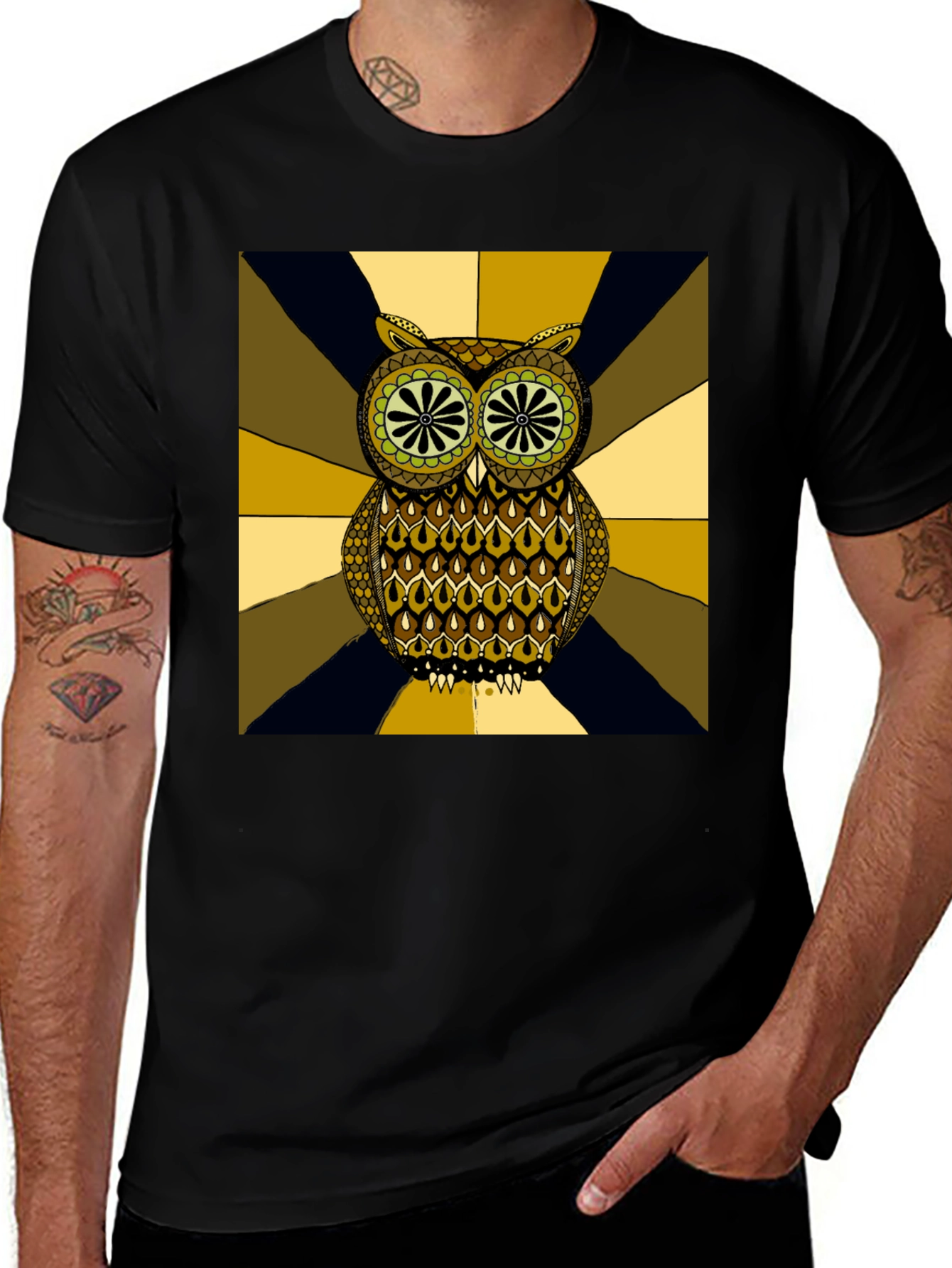 Variant 21 of Retro Owl Graphic Tee - Black Cotton Blend