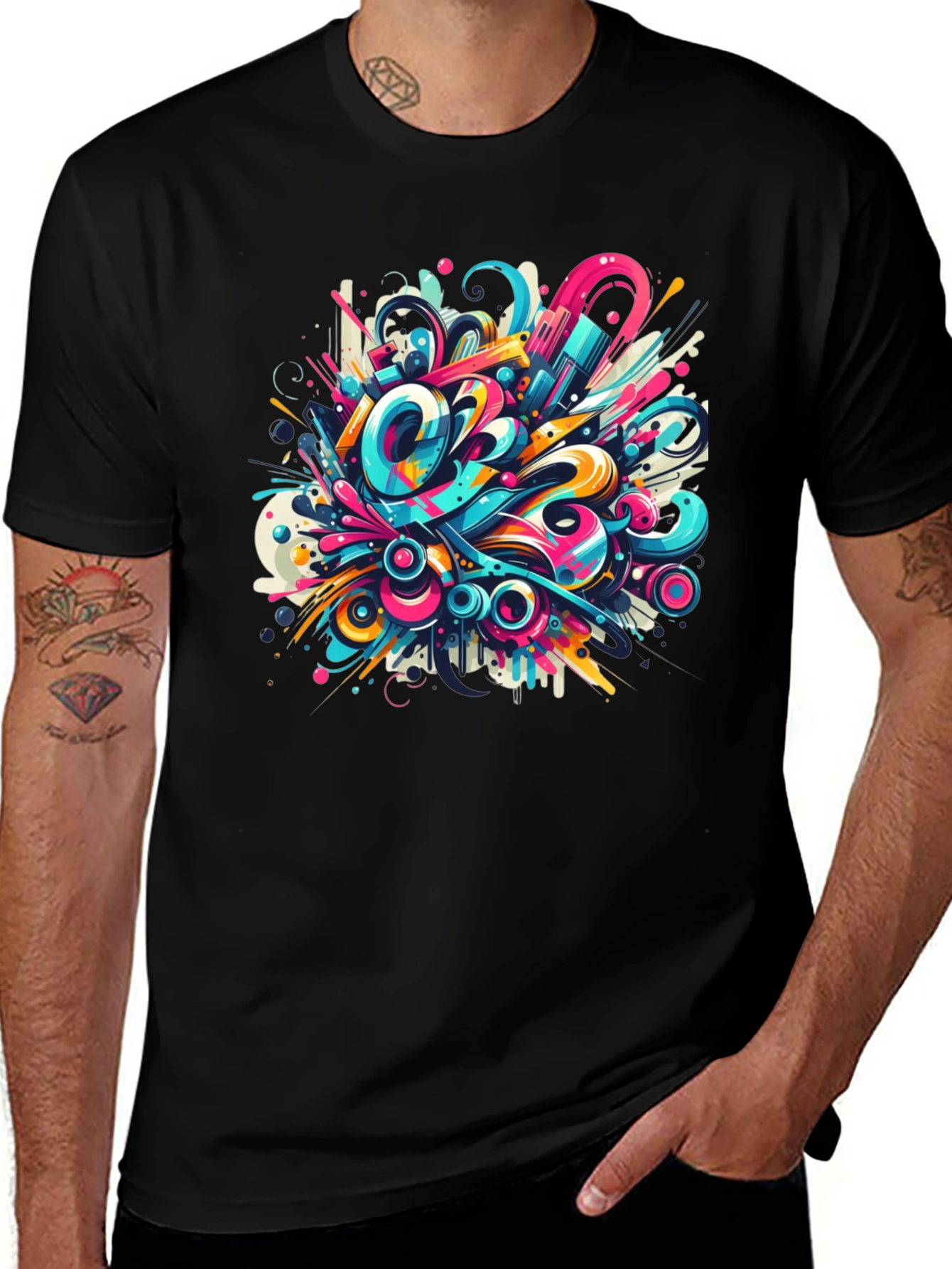 Variant 3 of Colorful Abstract Graphic Print Black T-Shirt