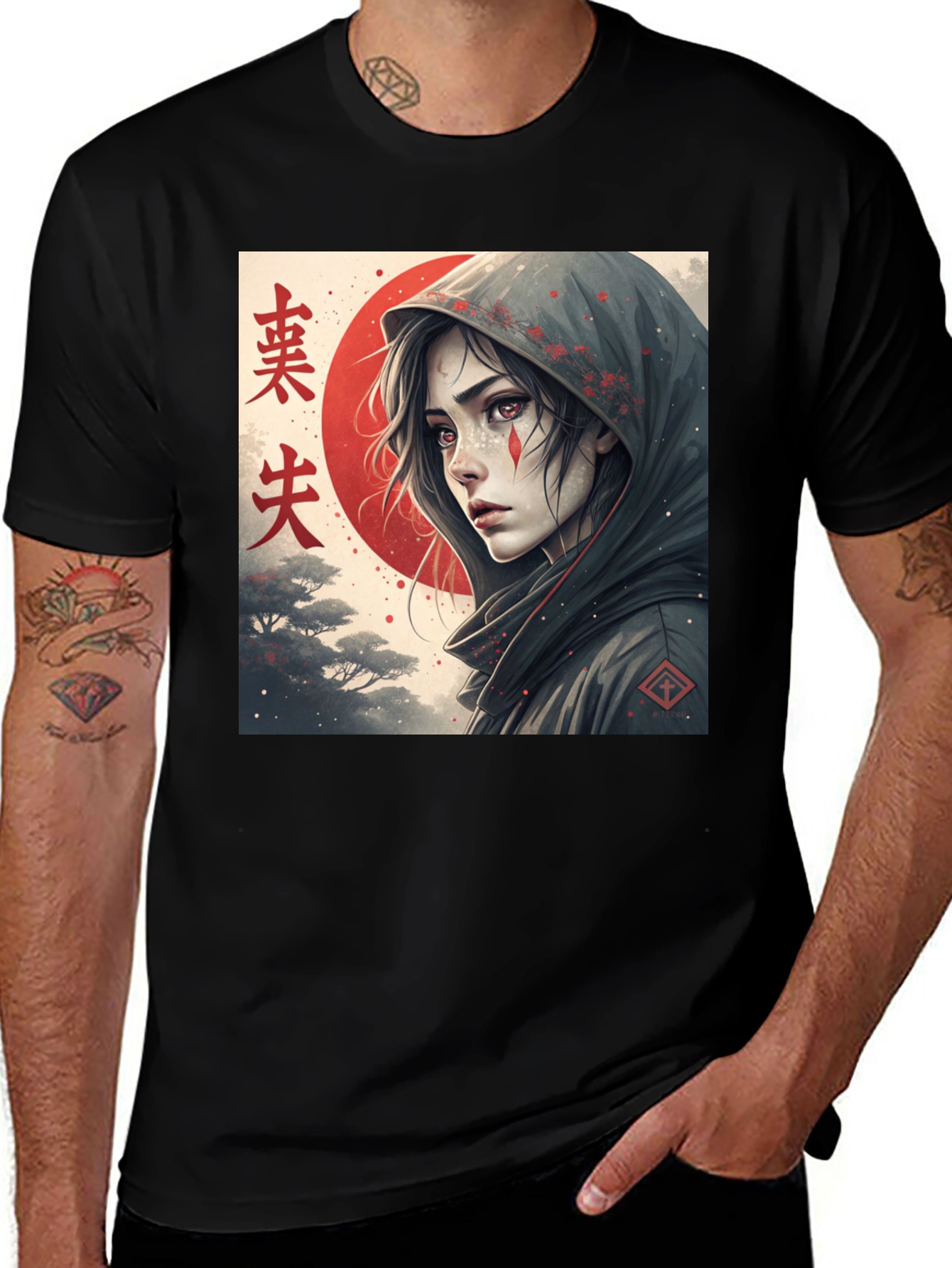 Variant 5 of Anime Ninja Girl Graphic Tee - Black