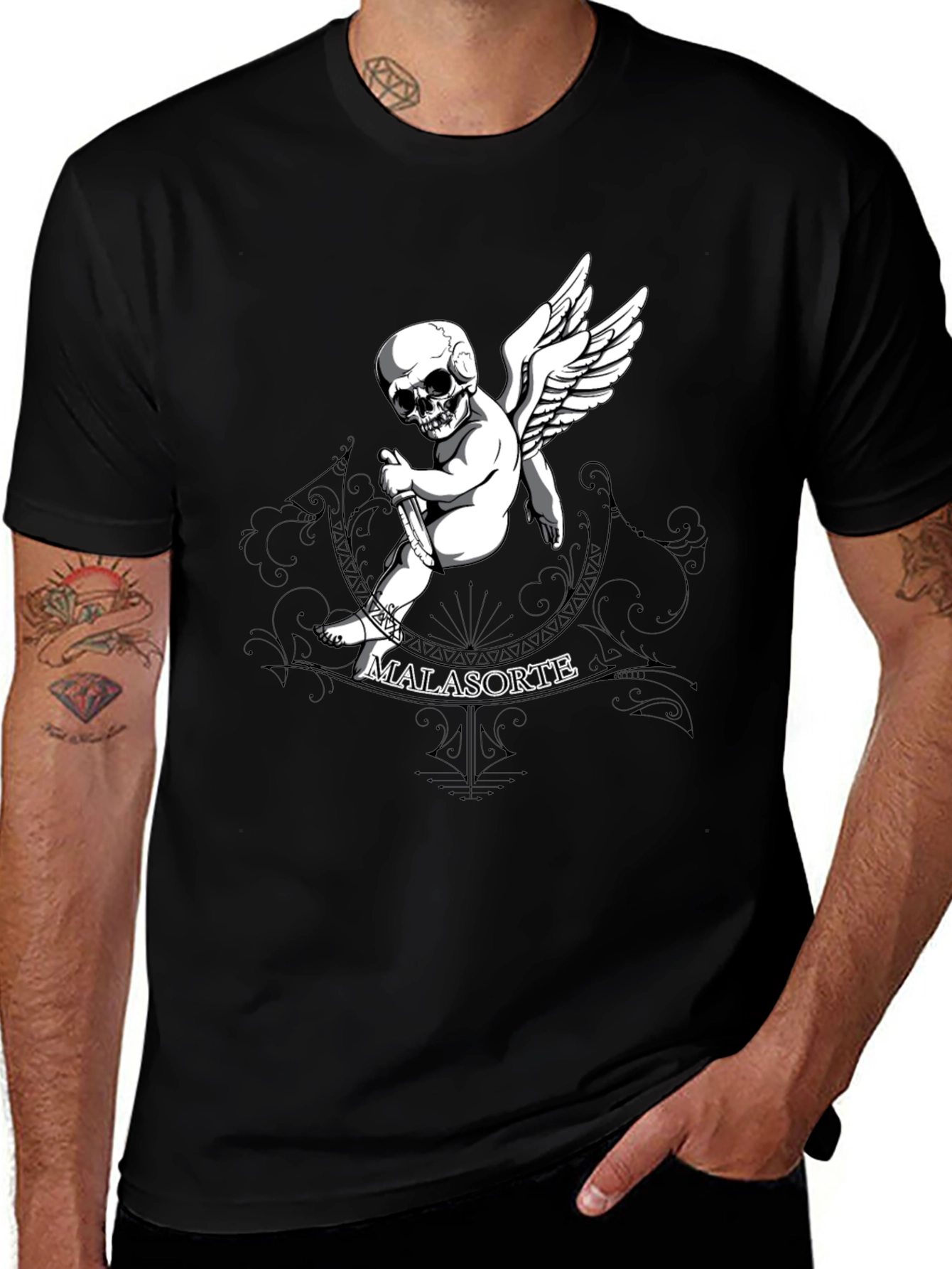 Variant 22 of Skull Cupid Graphic T-Shirt - Men's Black Tee