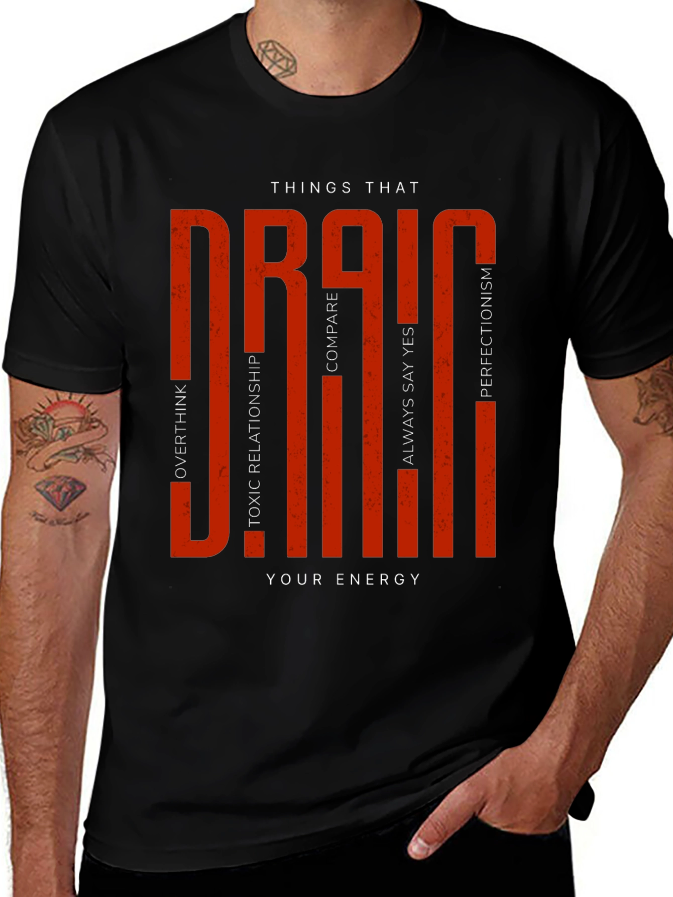 Variant 23 of Energy Drain Graphic Tee - Motivational Black T-Shirt