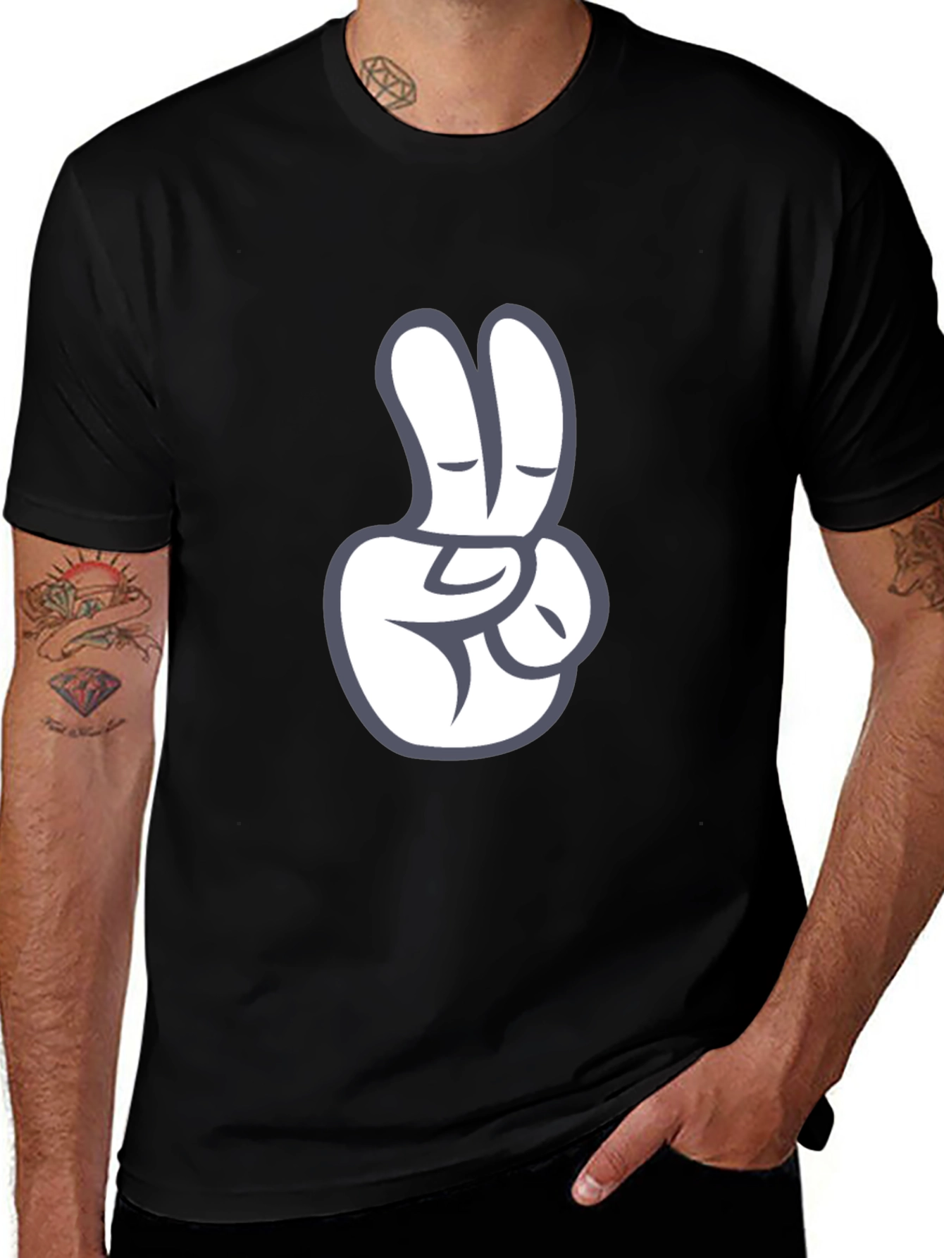 Variant 27 of Peace Sign Graphic Tee - Black Cotton T-Shirt