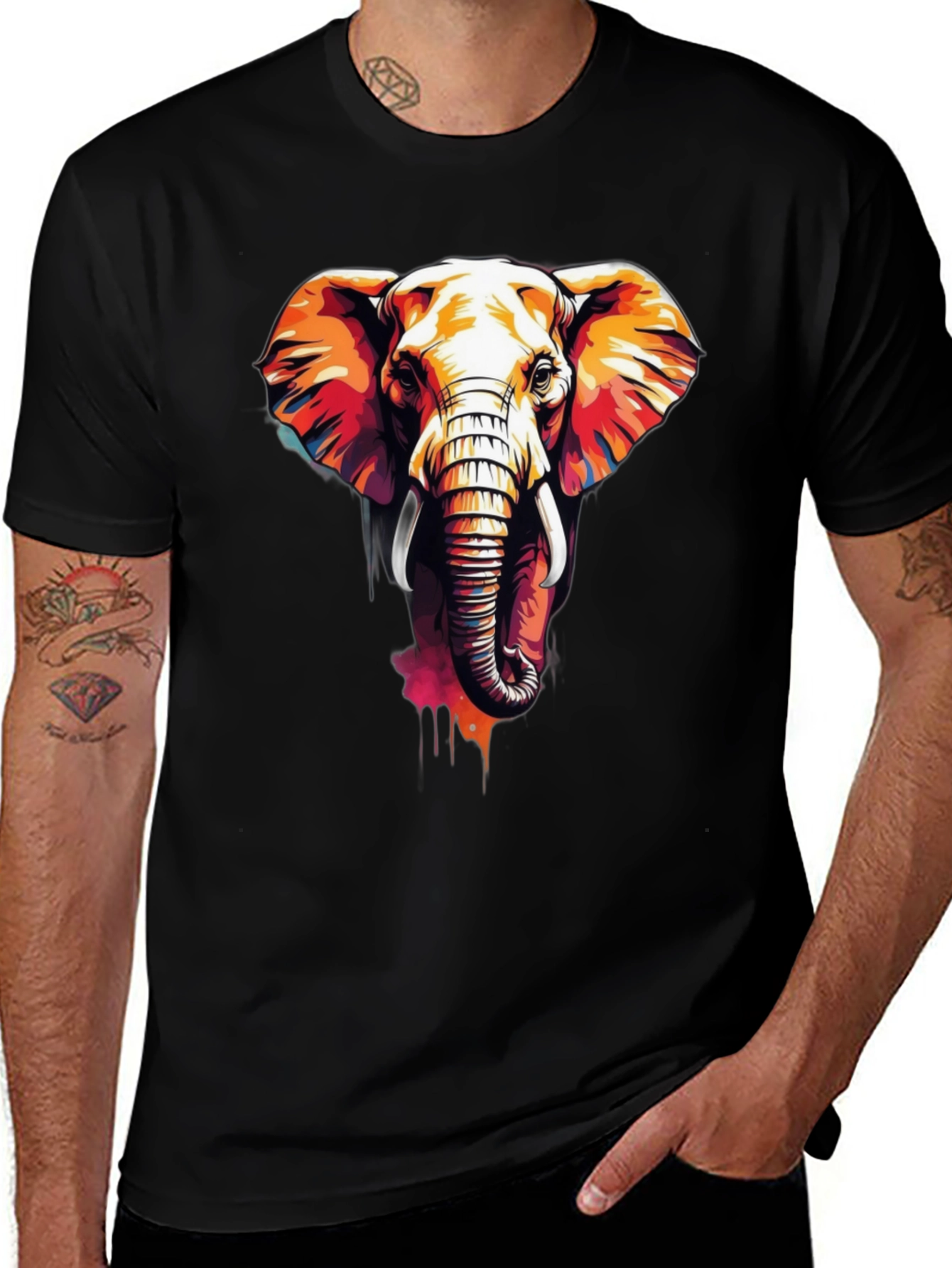 Variant 23 of Elephant Graphic Tee - Vivid Watercolor Design
