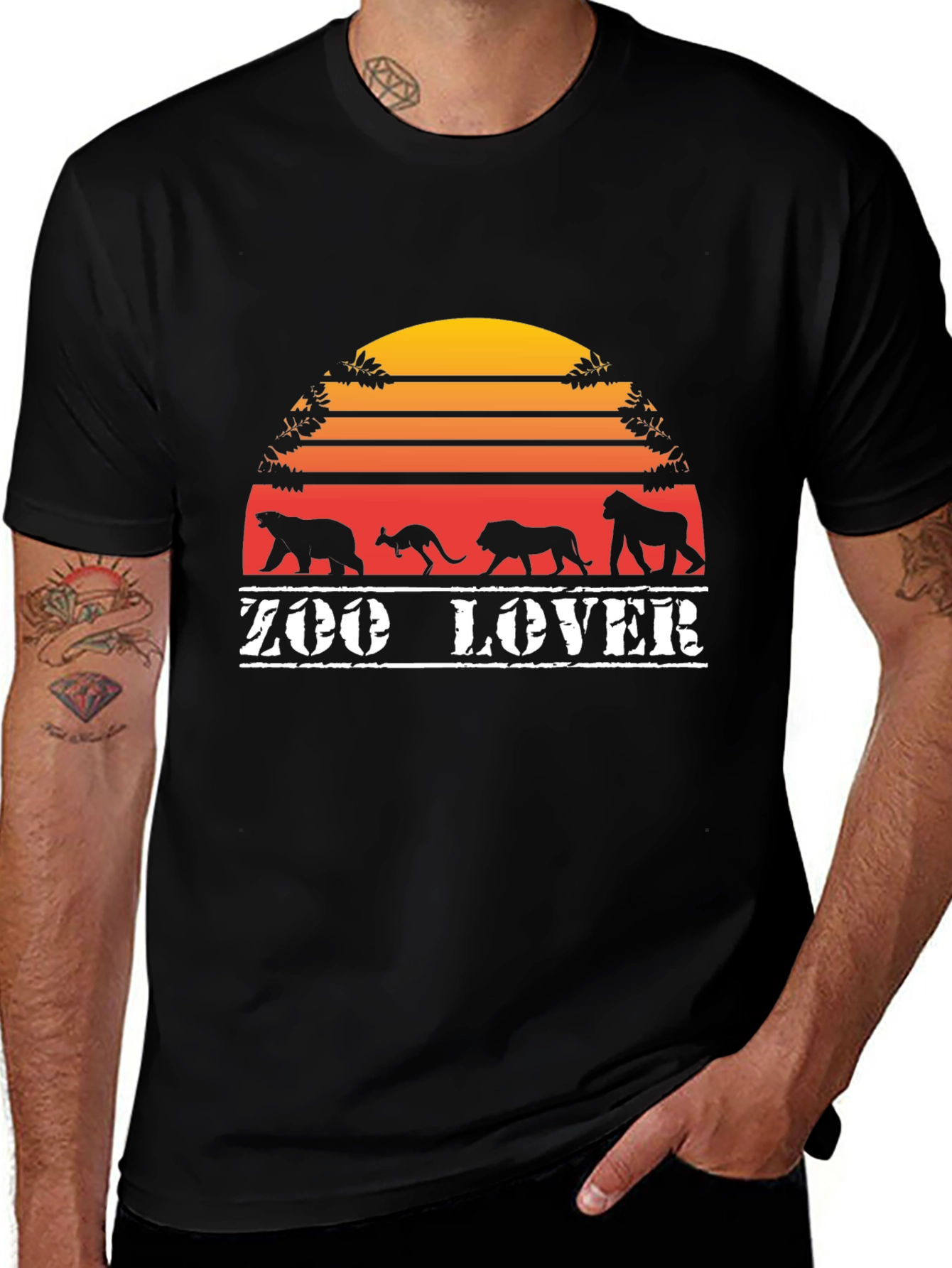 Variant 23 of Zoo Lover T-Shirt Black Retro Animal Design
