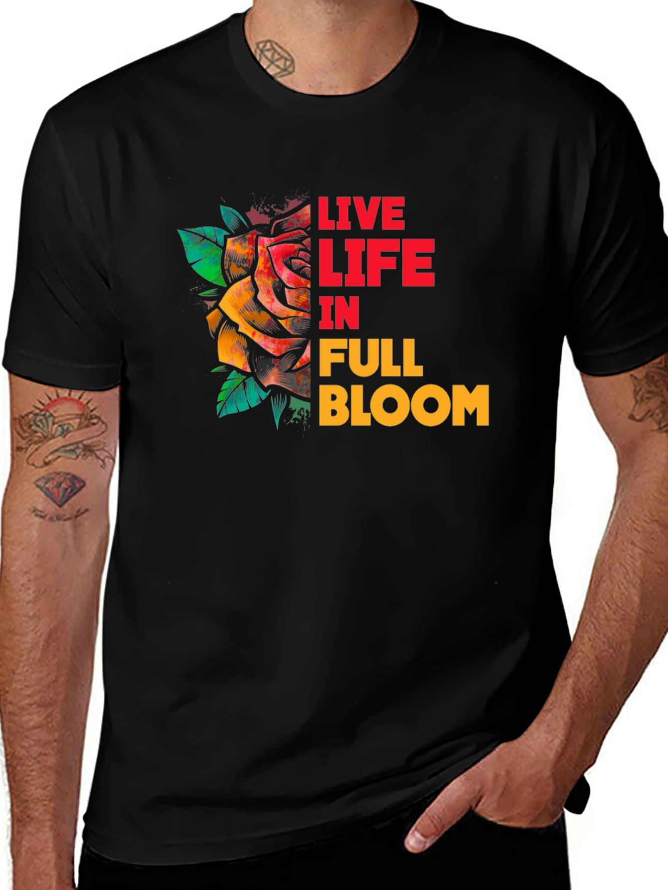 Live Life in Full Bloom Black T-Shirt