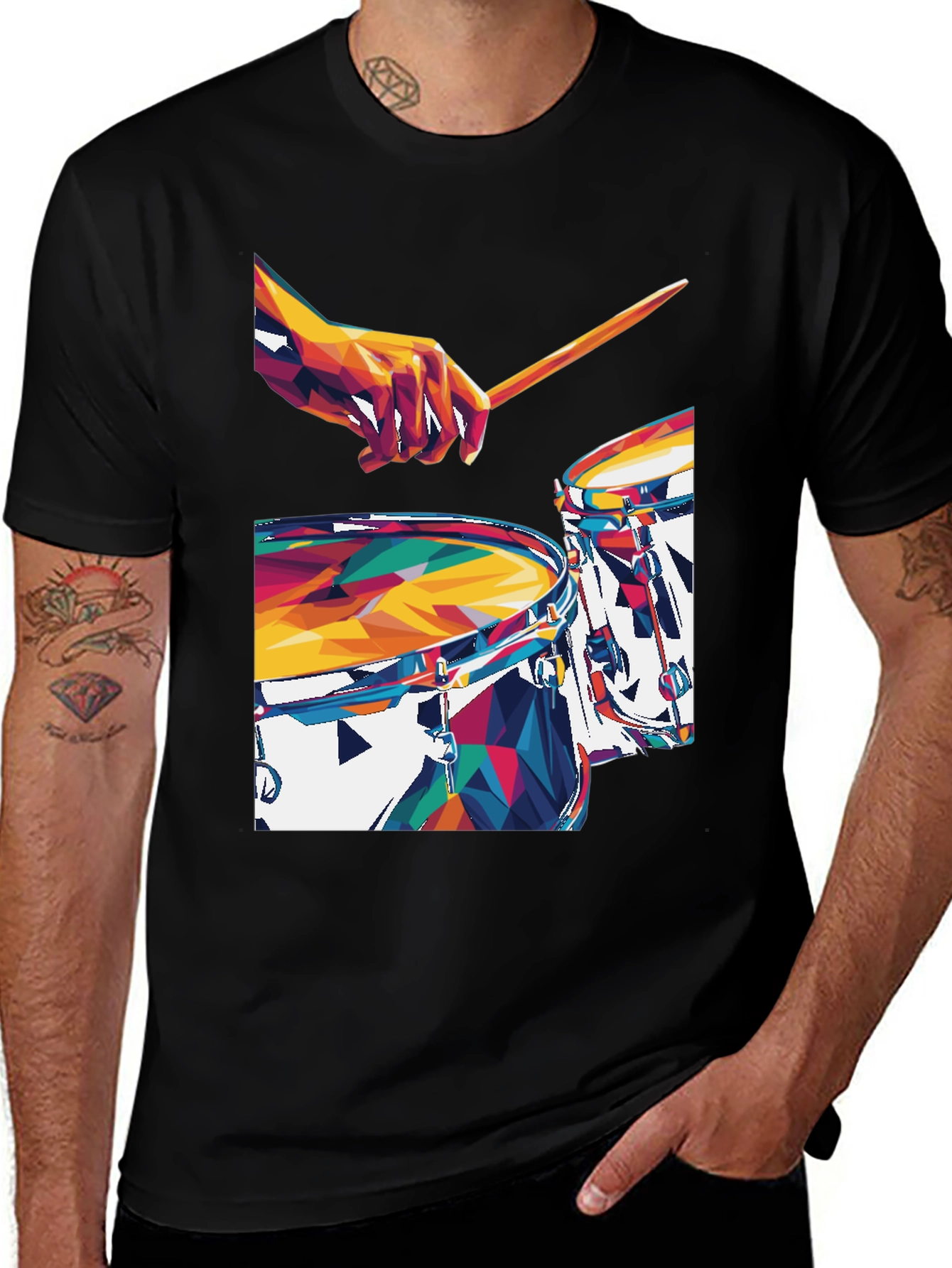 Geometric Drums Graphic Tee - Bold Style