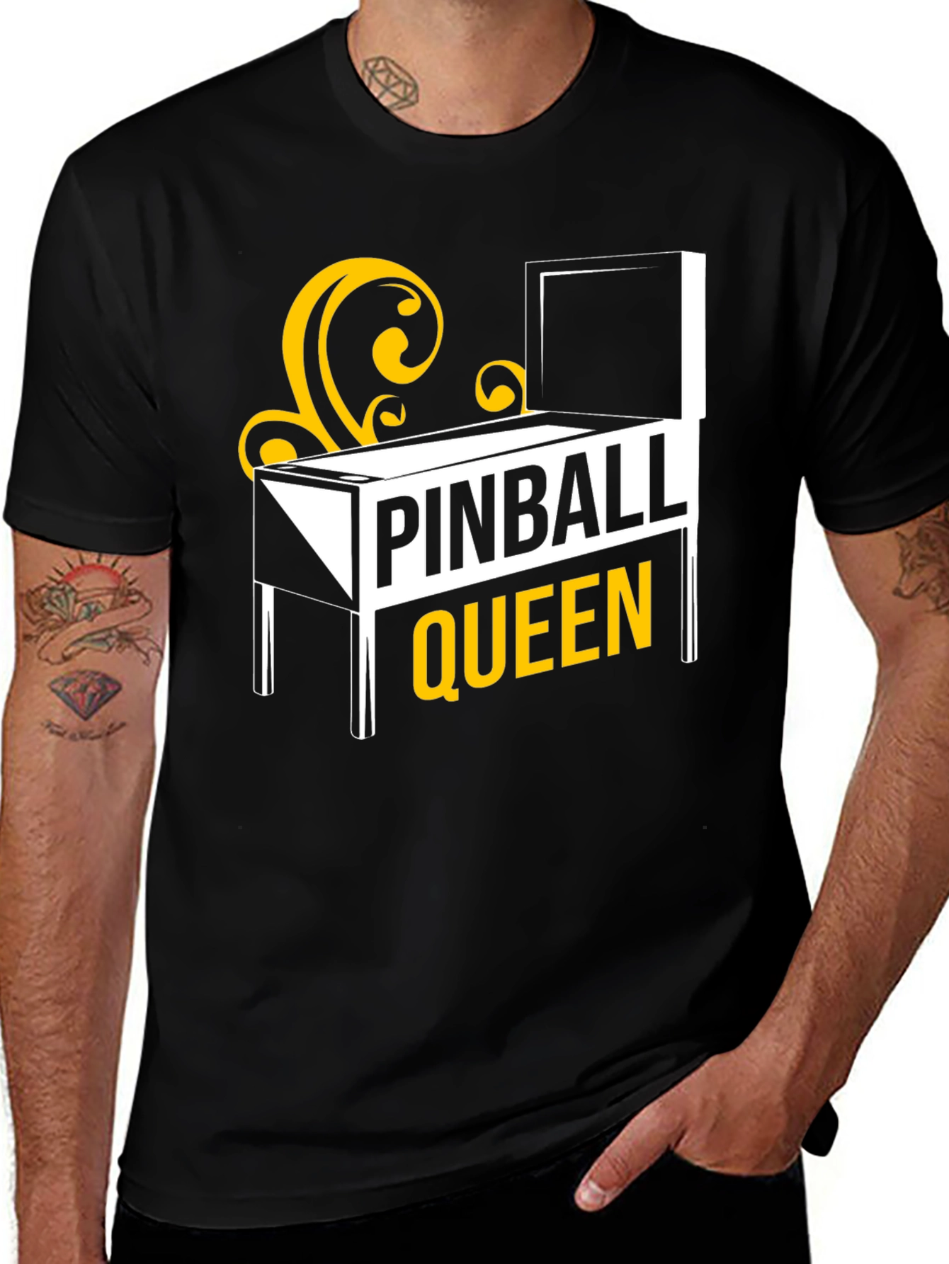 Variant 9 of Pinball Queen Graphic T-Shirt - Black Cotton Tee
