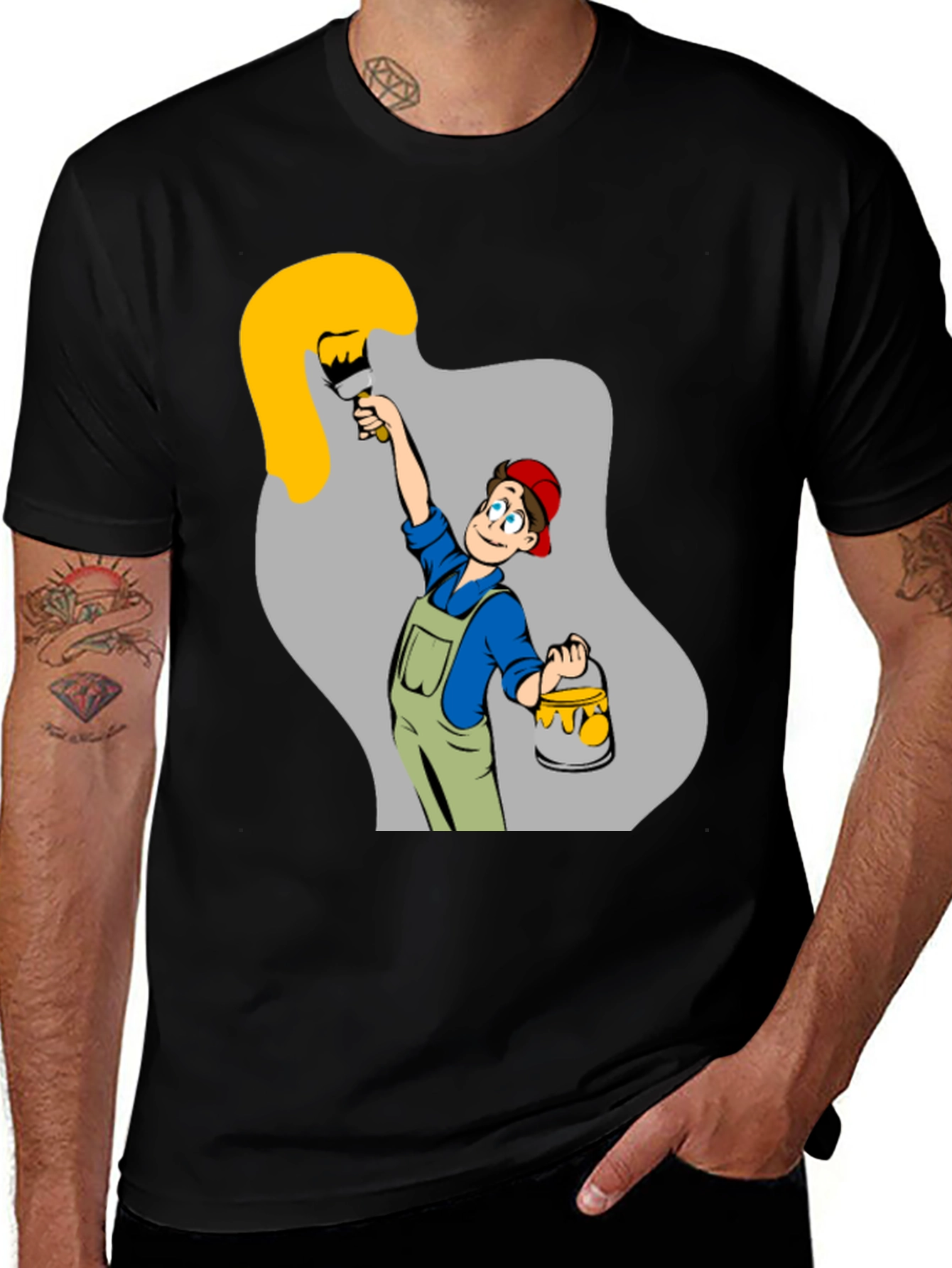 Variant 15 of Painter Cartoon Graphic T-Shirt - Black