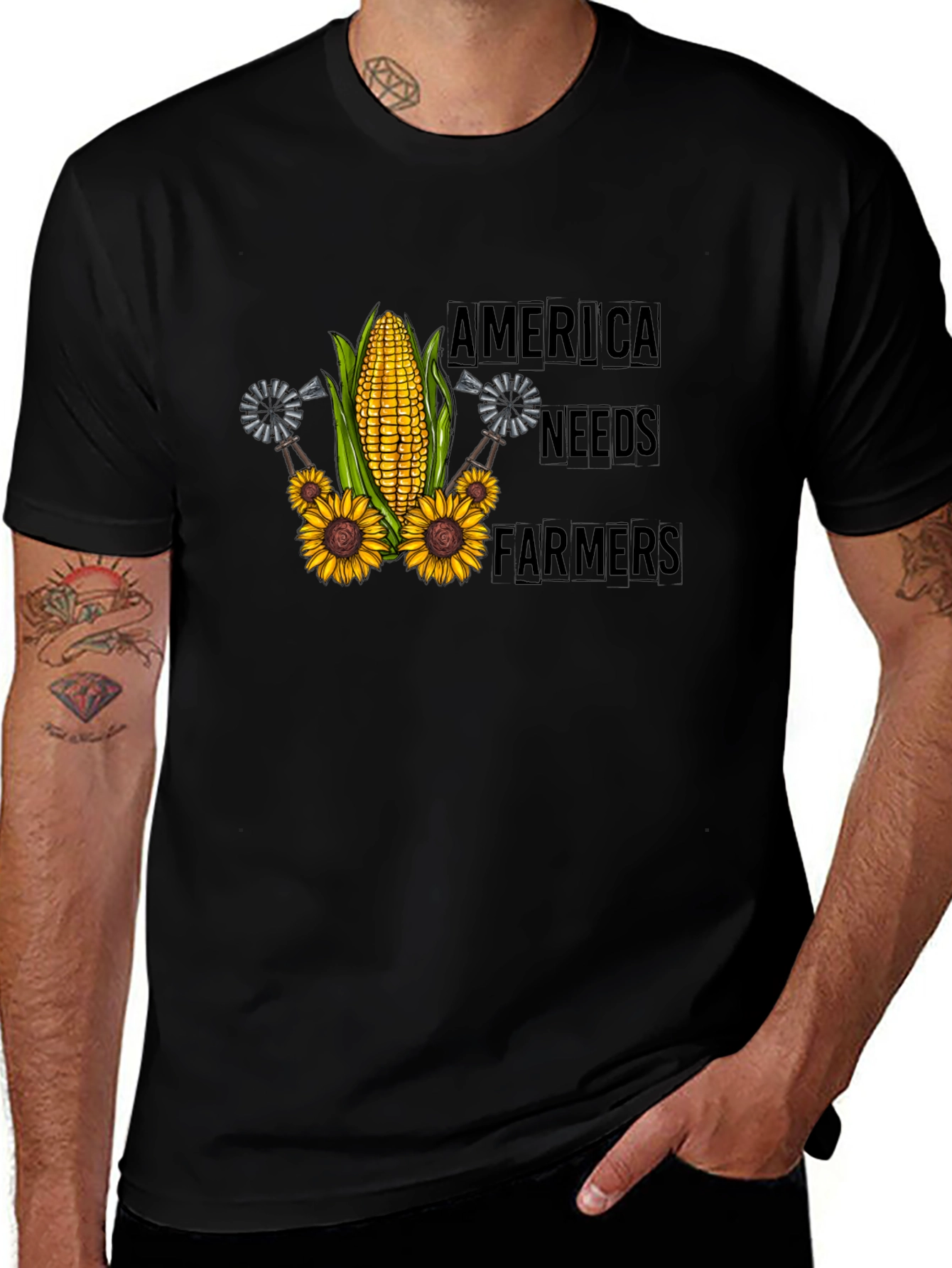 Variant 19 of America Needs Farmers Black T-Shirt