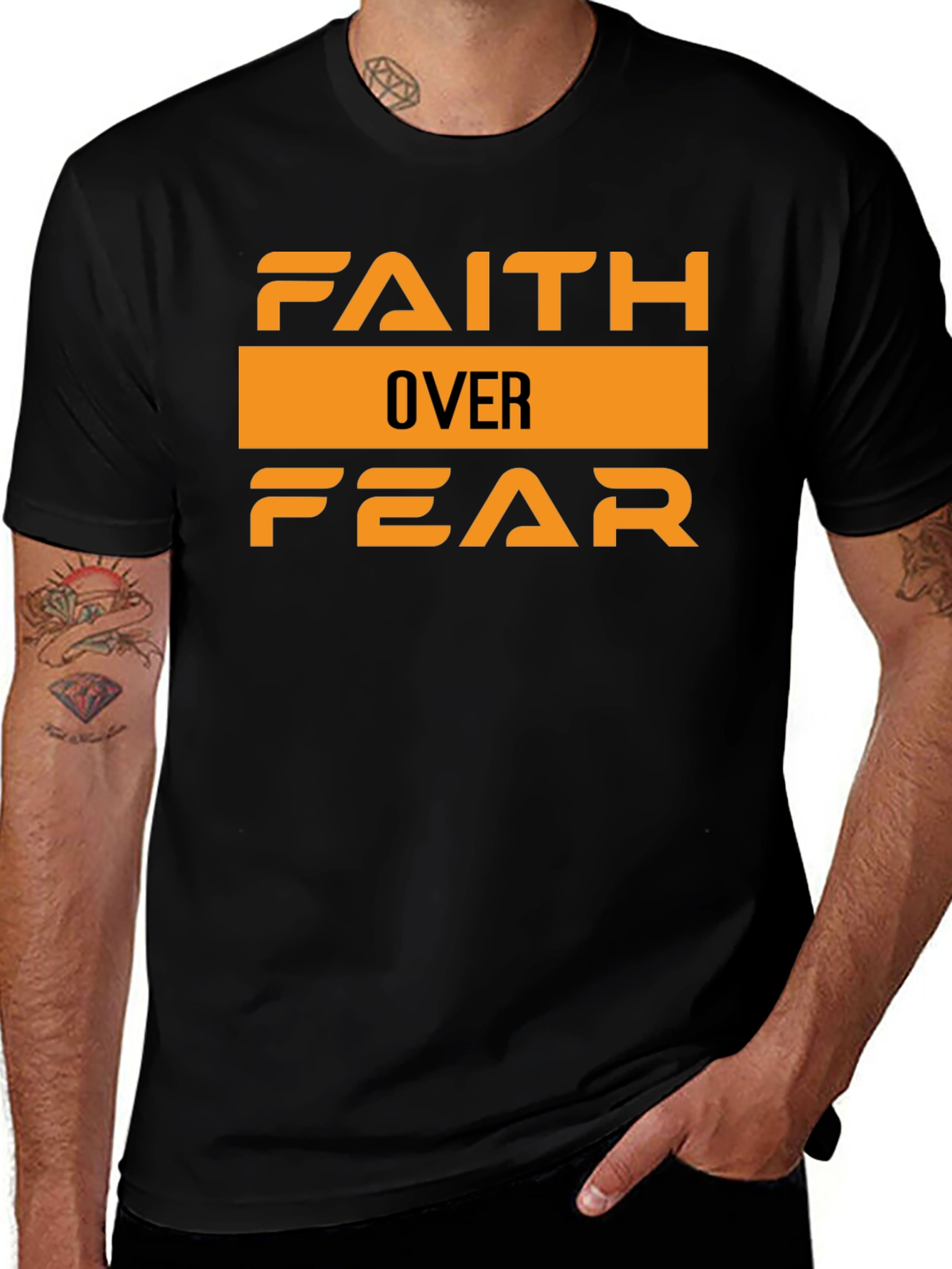 Variant 9 of Faith Over Fear Graphic Tee - Stylish Black T-Shirt