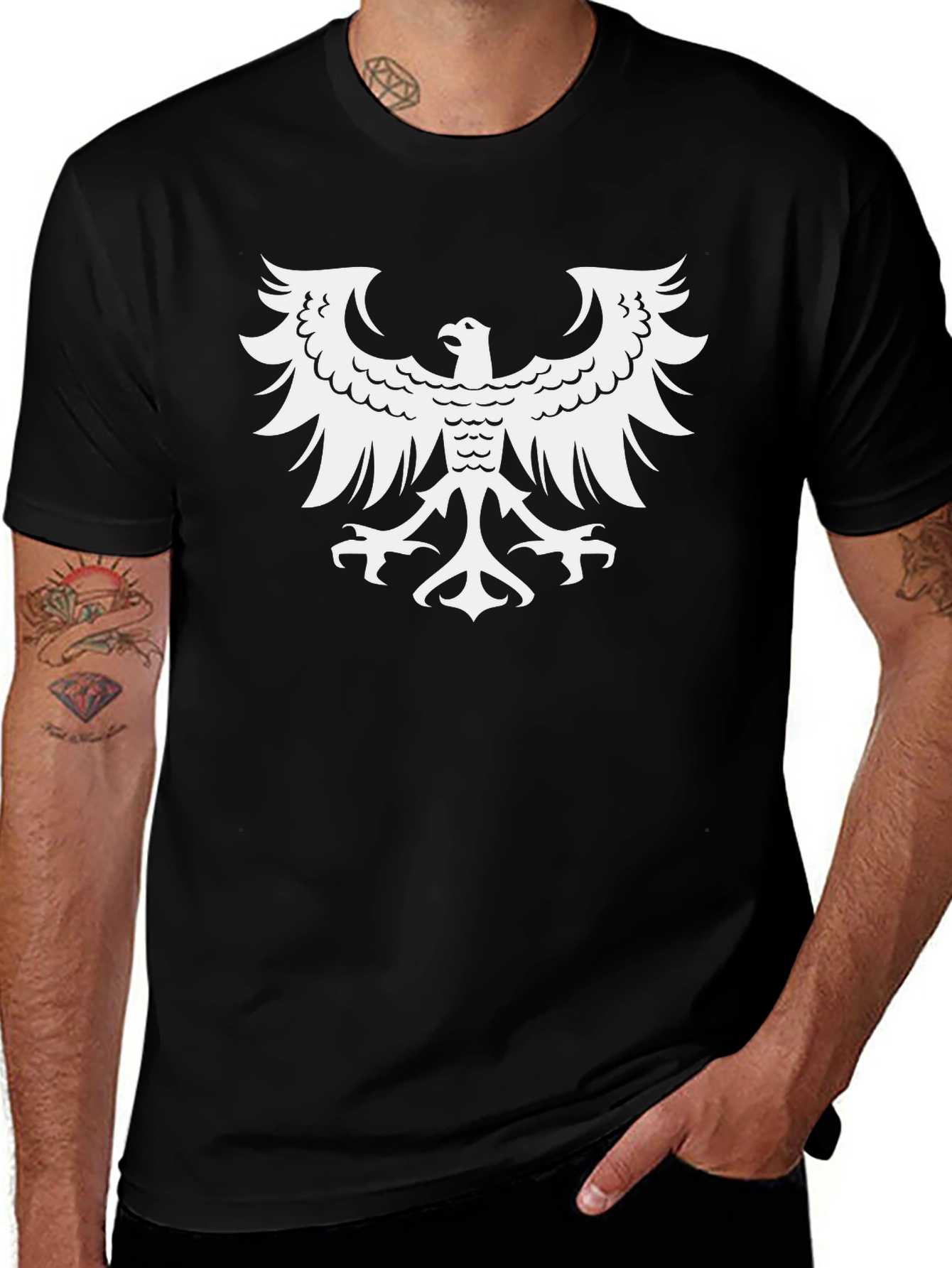 Variant 16 of Black T-Shirt with White Eagle Graphic