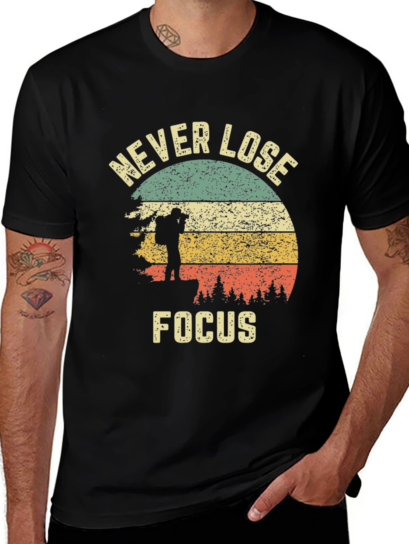 Variant 16 of Never Lose Focus Graphic T-Shirt - Retro Style