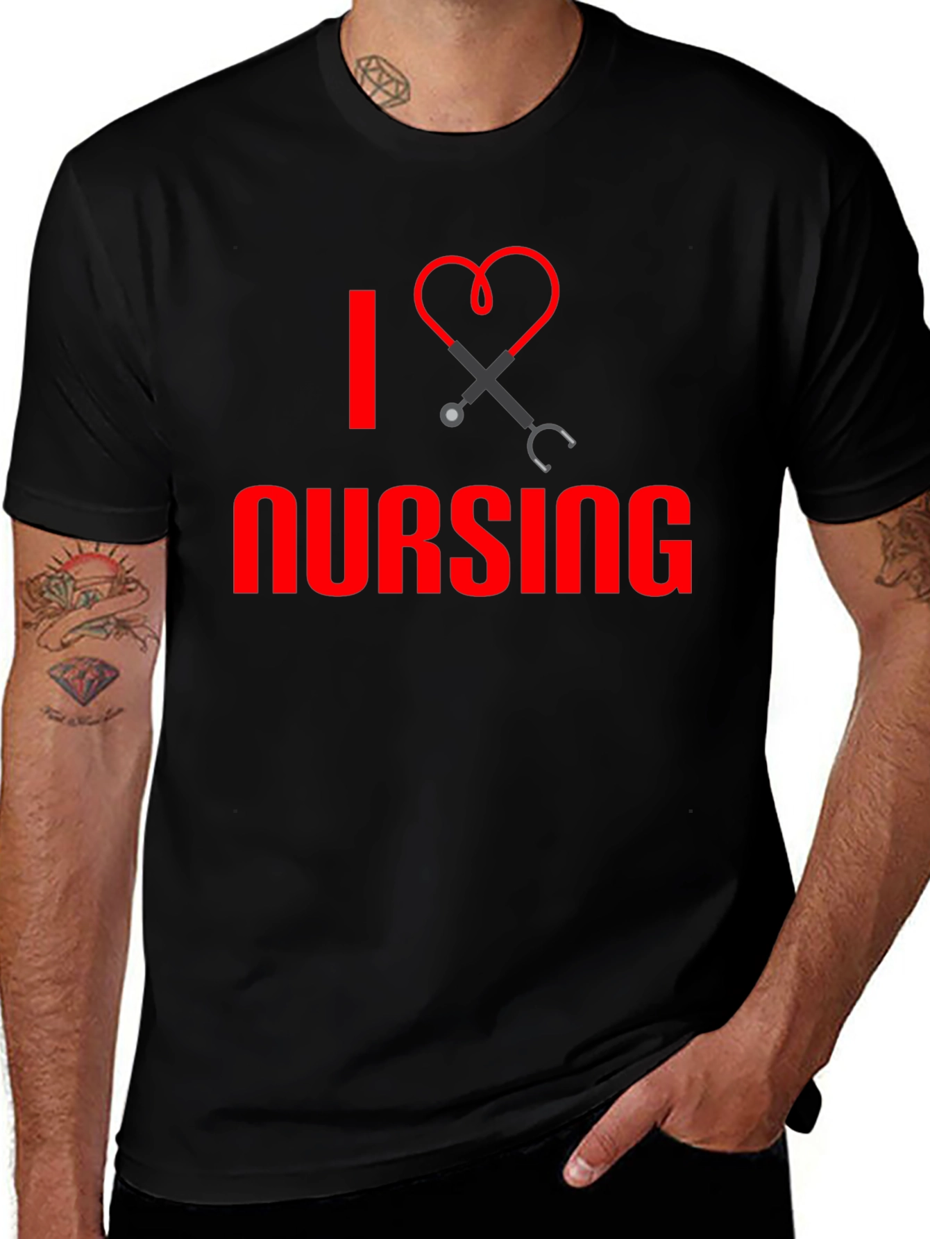 Variant 7 of I Love Nursing Graphic Tee - Black T-Shirt