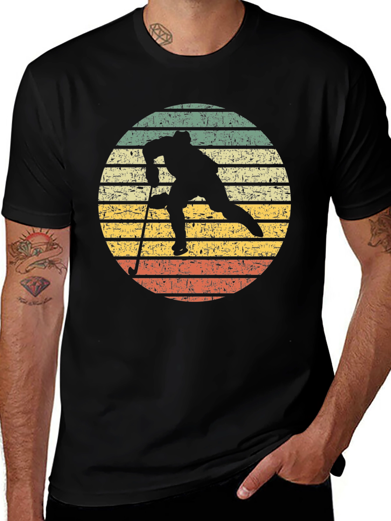 Variant 17 of Retro Hockey Player Graphic Tee - Vintage Style Black T-Shirt