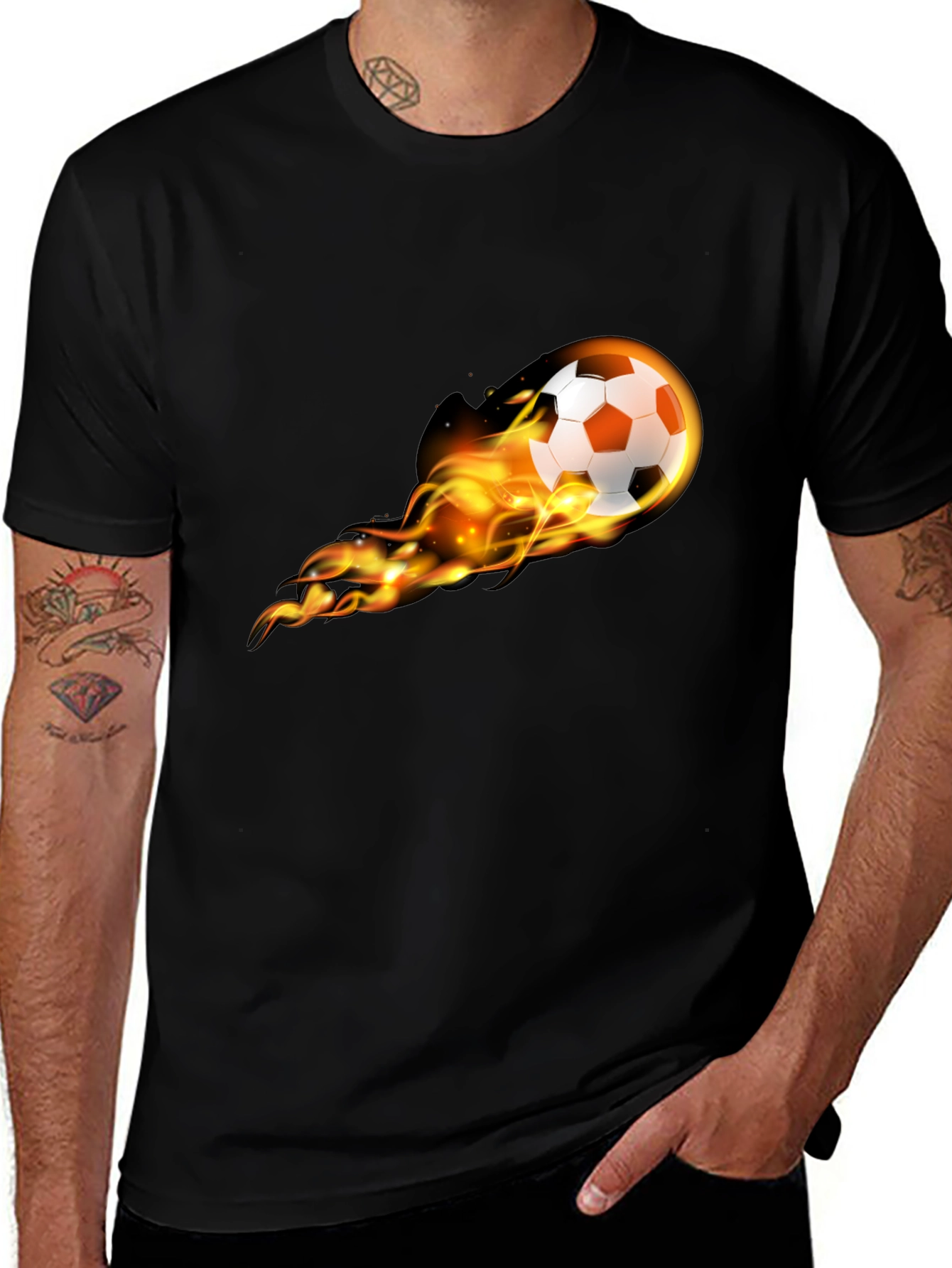 Variant 5 of Flaming Soccer Ball Graphic Tee - Black Cotton T-Shirt