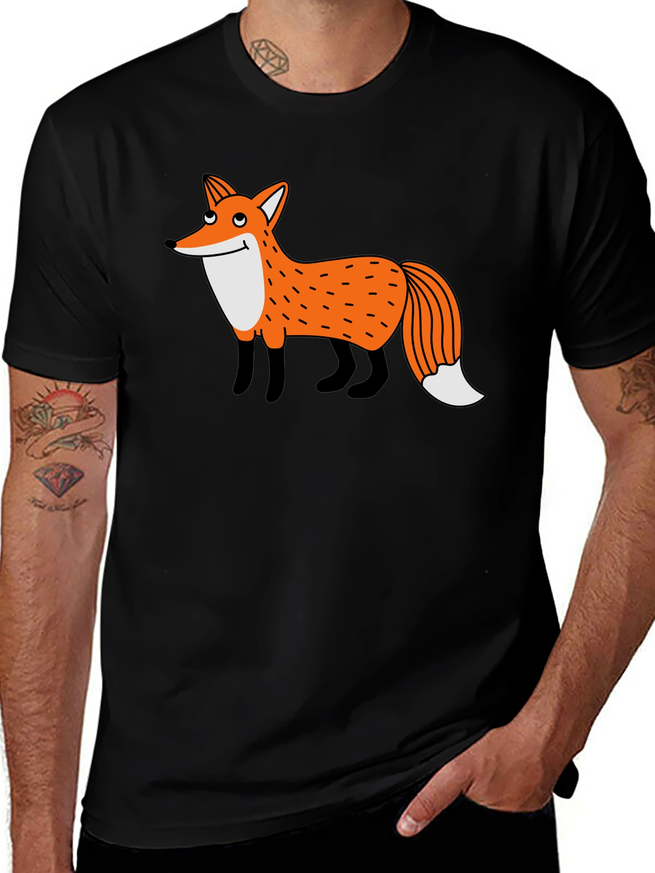 Variant 14 of Cartoon Fox Graphic Black T-Shirt