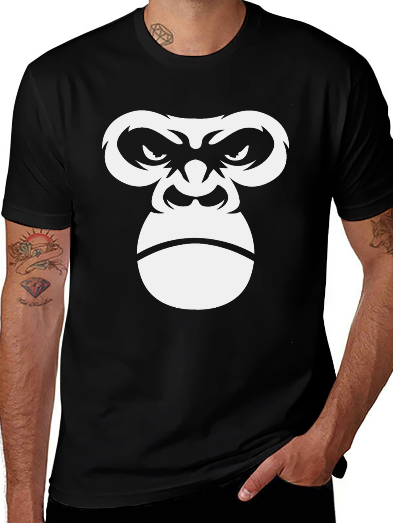 Variant 2 of Gorilla Face Graphic Tee - Black Cotton T-Shirt