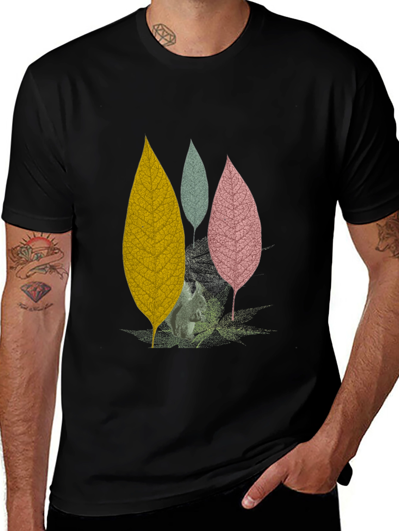 Variant 6 of Leaf Design Black T-Shirt