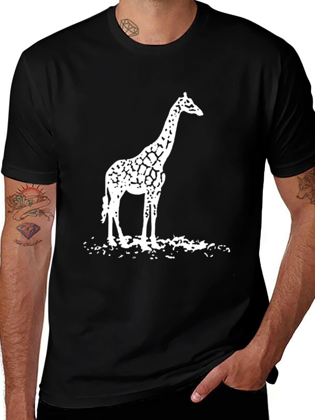 Variant 16 of Men's Giraffe Graphic T-Shirt - Black Cotton Tee