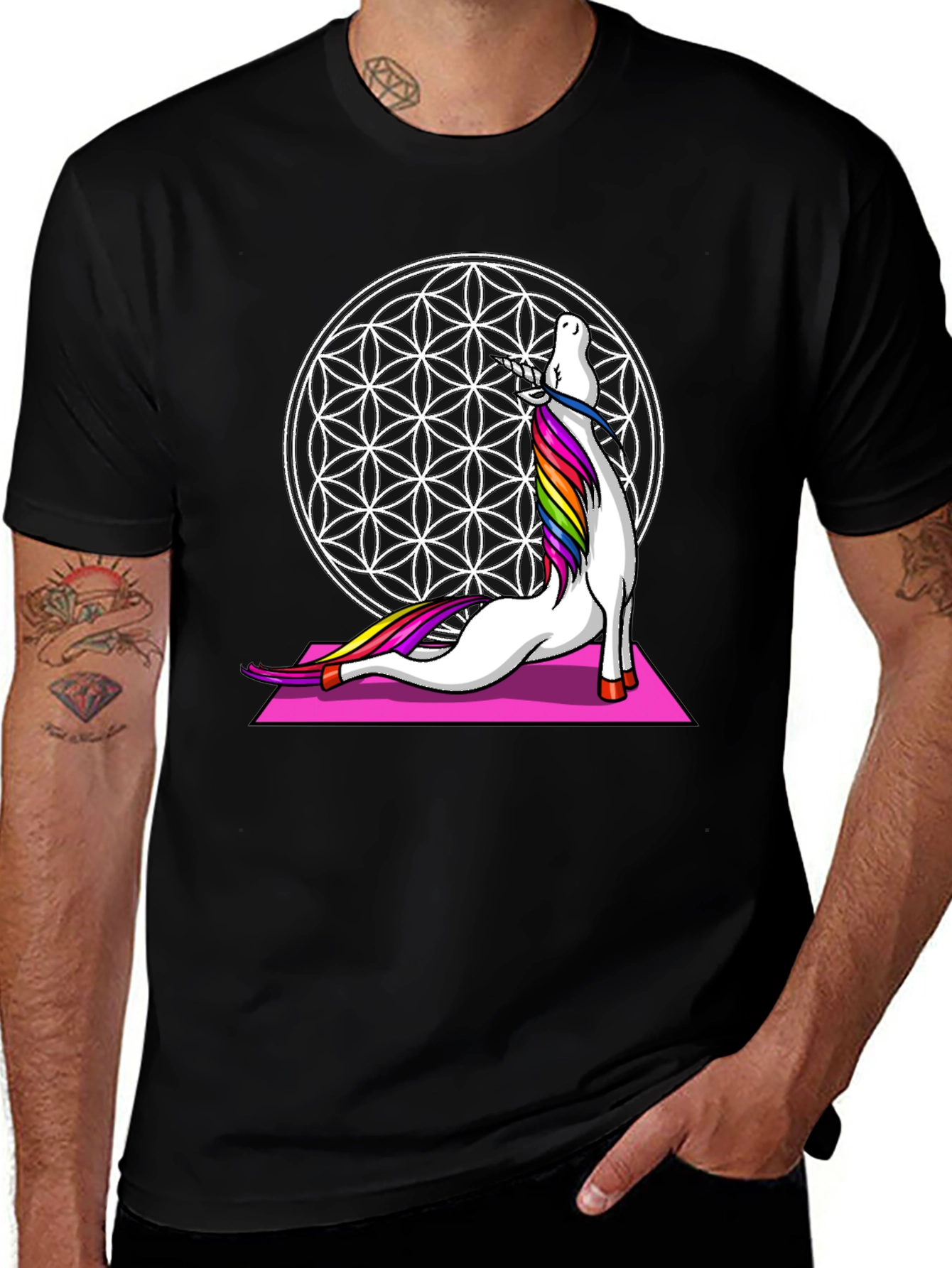Unicorn Yoga T-Shirt - Black Cotton Tee