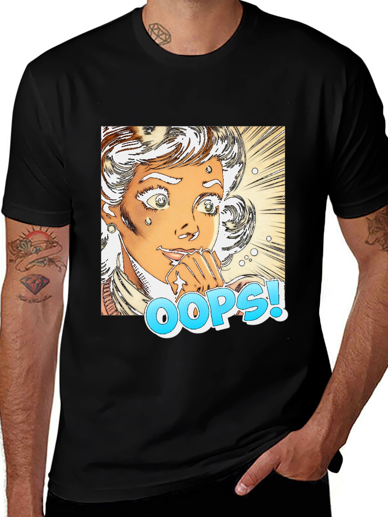Variant 19 of Oops Graphic Tee - Unisex Crew Neck Black T-Shirt