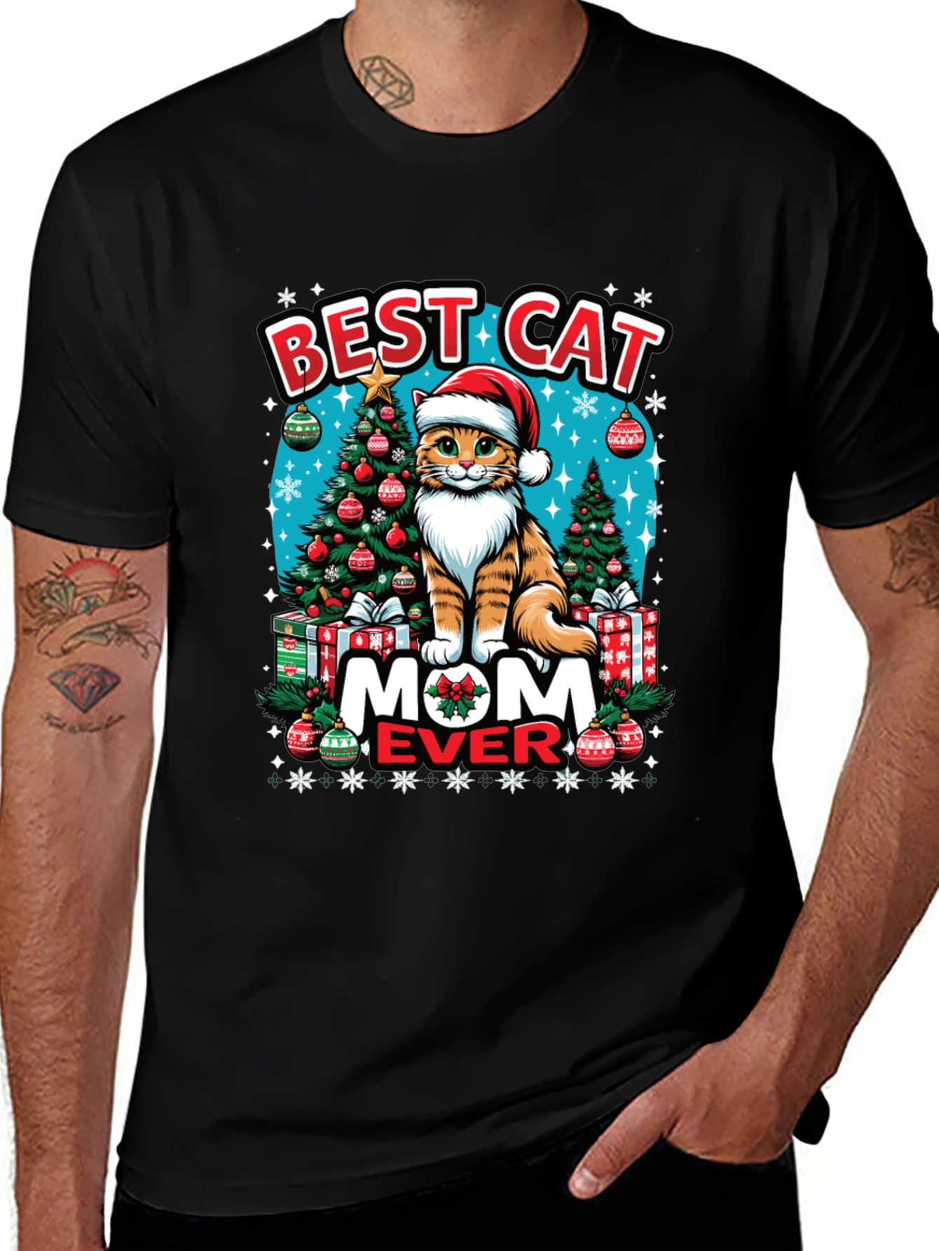 Variant 16 of Best Cat Mom Ever Christmas Graphic Tee