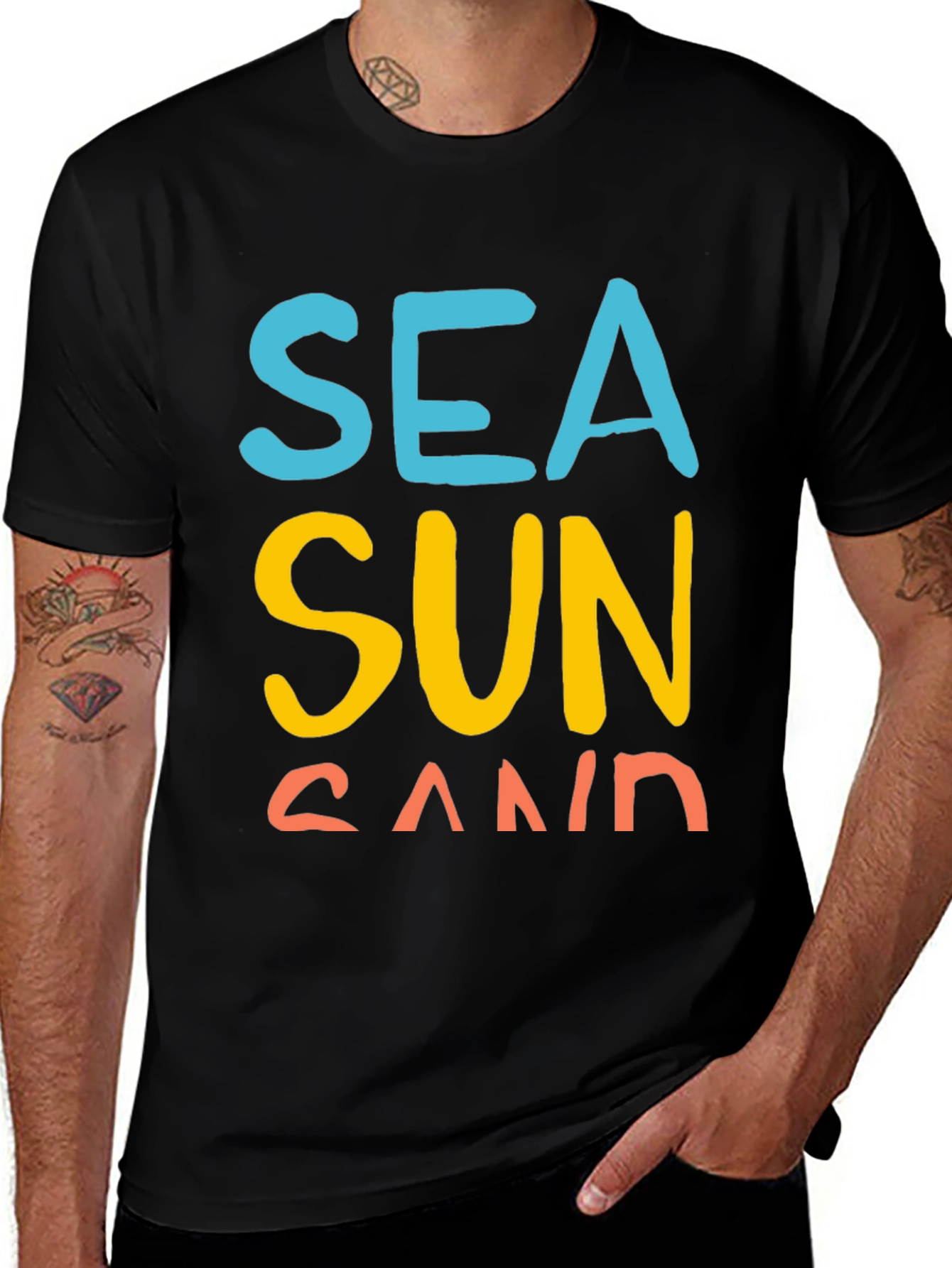 Variant 23 of Sea, Sun, Sand Graphic T-Shirt - Black Casual Tee