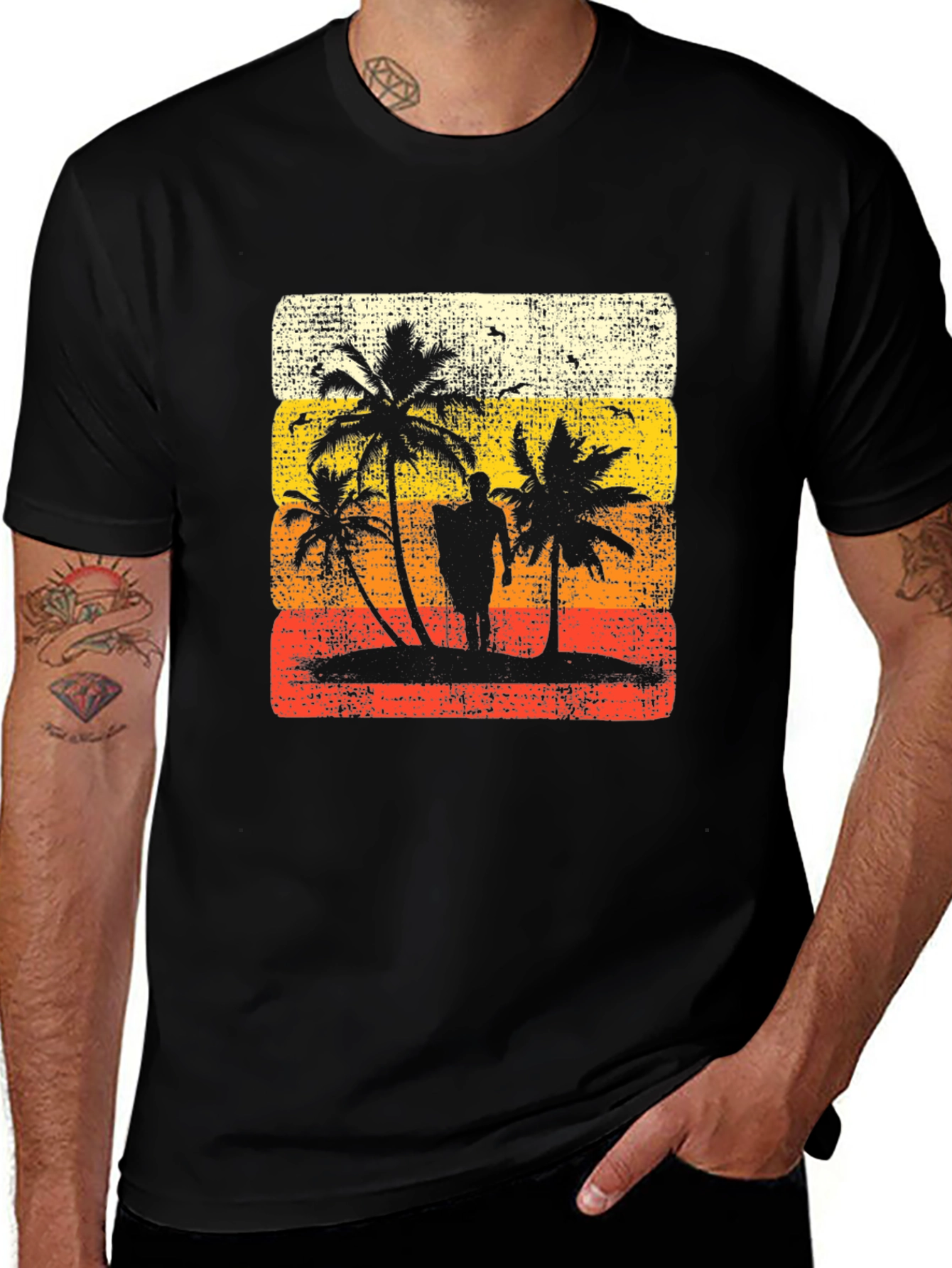 Variant 8 of Retro Sunset Palm Tree Graphic Tee - Black